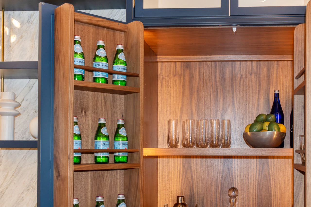 Dutch Made Transitional Navy & Wood Veneer Pantry Wall
