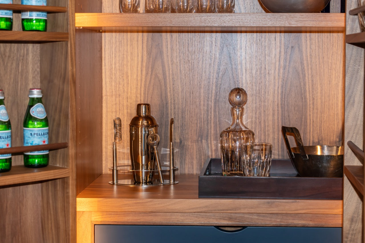 Dutch Made Transitional Navy & Wood Veneer Pantry Wall