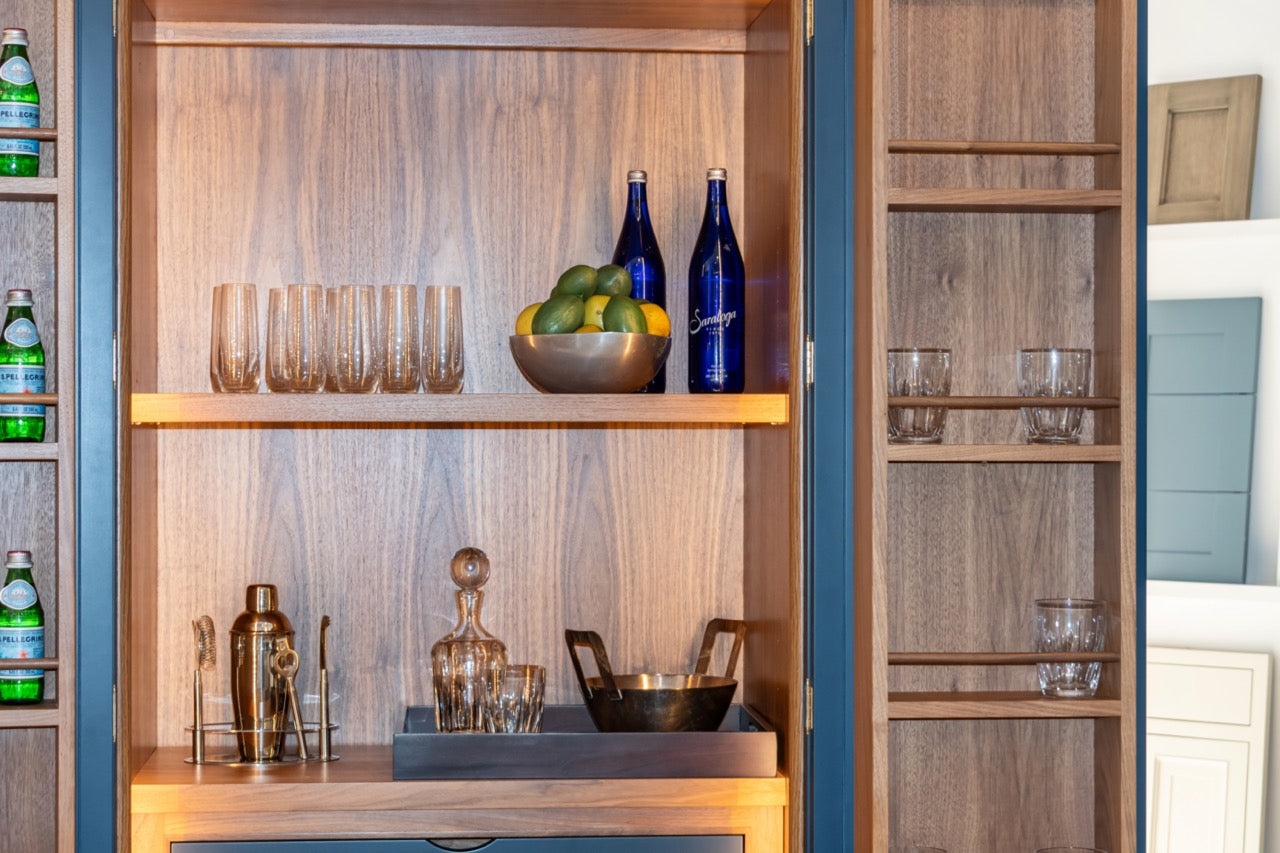 Dutch Made Transitional Navy & Wood Veneer Pantry Wall