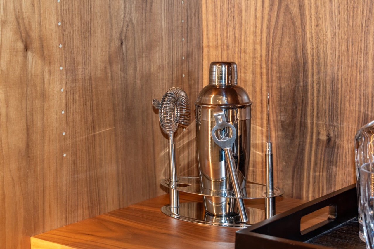 Dutch Made Transitional Navy & Wood Veneer Pantry Wall