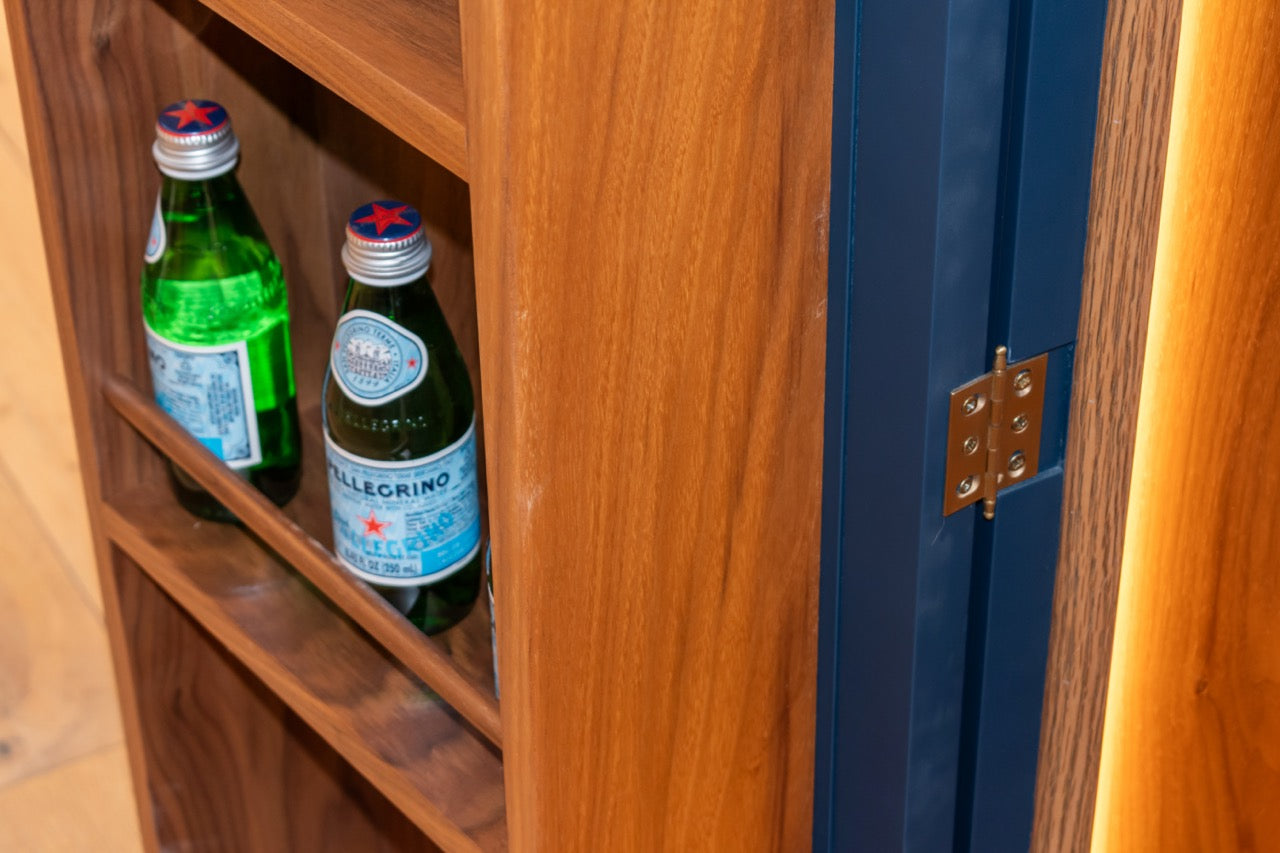 Dutch Made Transitional Navy & Wood Veneer Pantry Wall