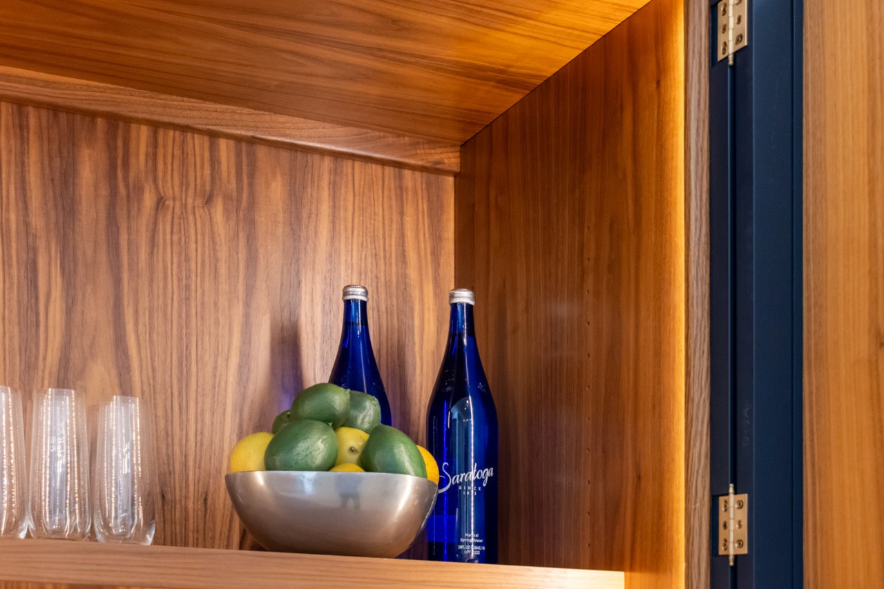 Dutch Made Transitional Navy & Wood Veneer Pantry Wall