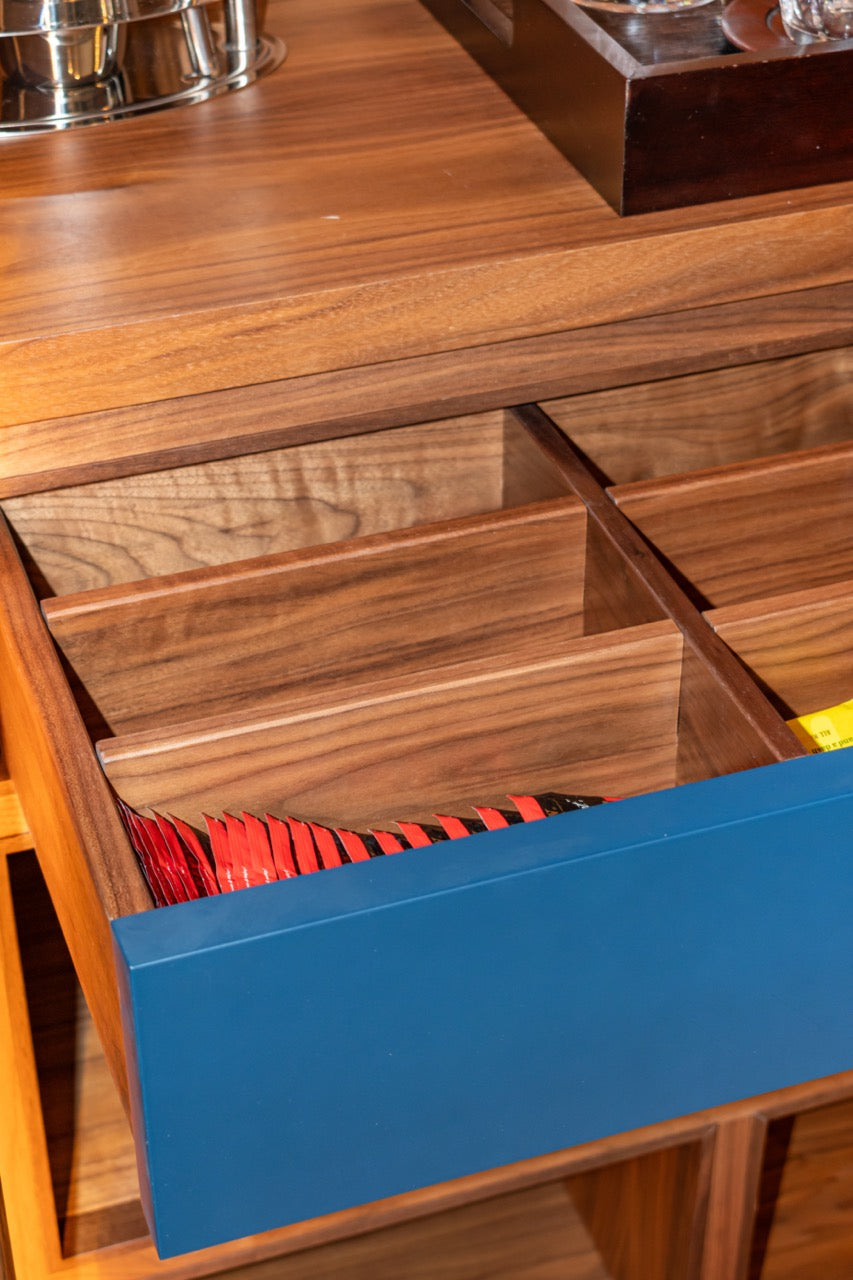Dutch Made Transitional Navy & Wood Veneer Pantry Wall