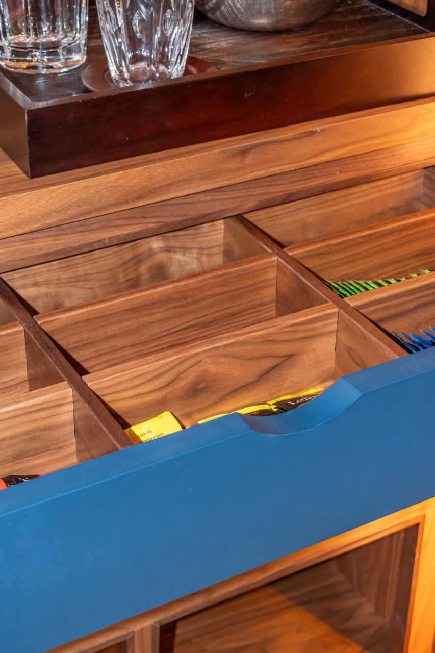 Dutch Made Transitional Navy & Wood Veneer Pantry Wall