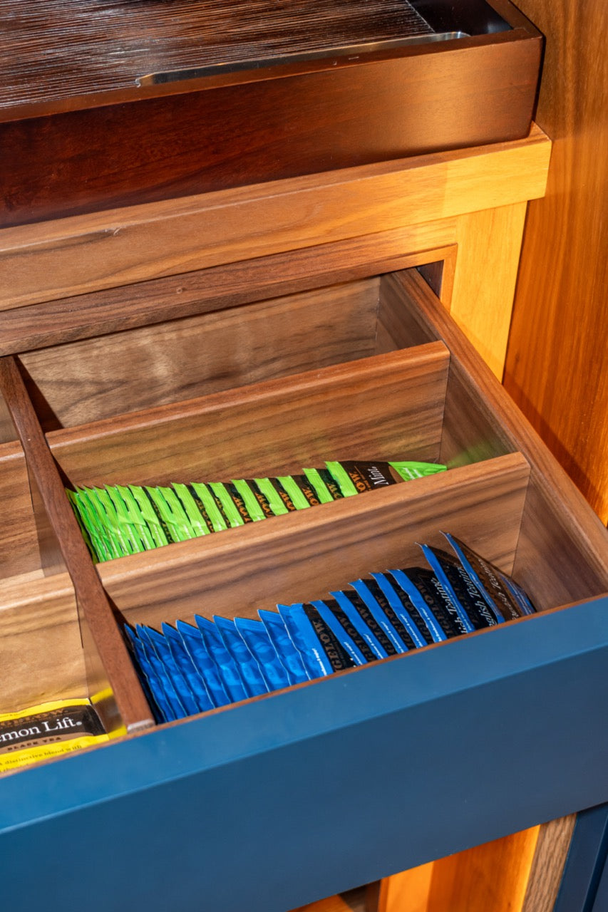Dutch Made Transitional Navy & Wood Veneer Pantry Wall