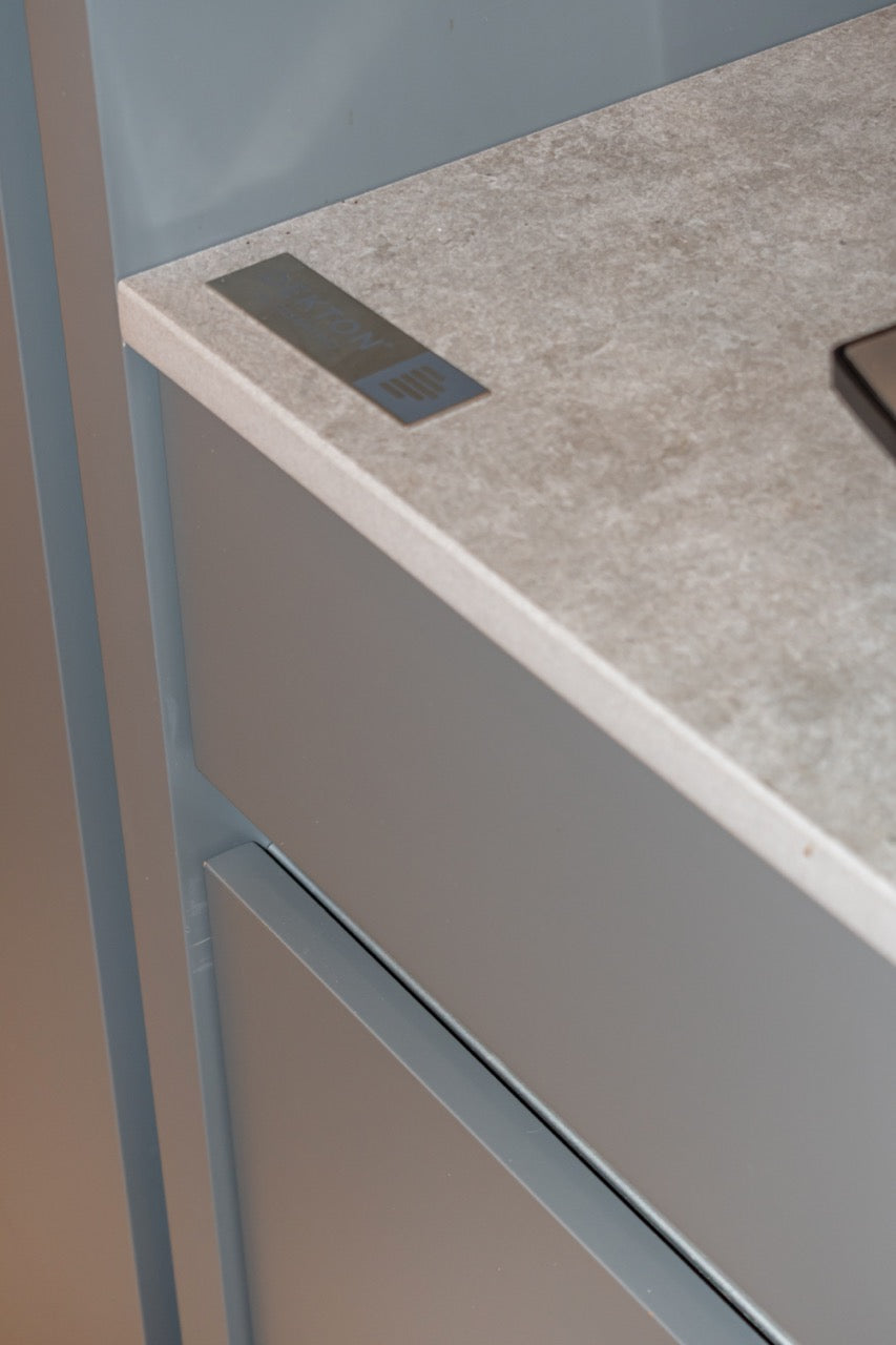 "The Ellery" Modern Matte Gray Kitchen with Rift Cut White Oak Island & Wolf/Sub-Zero Appliances