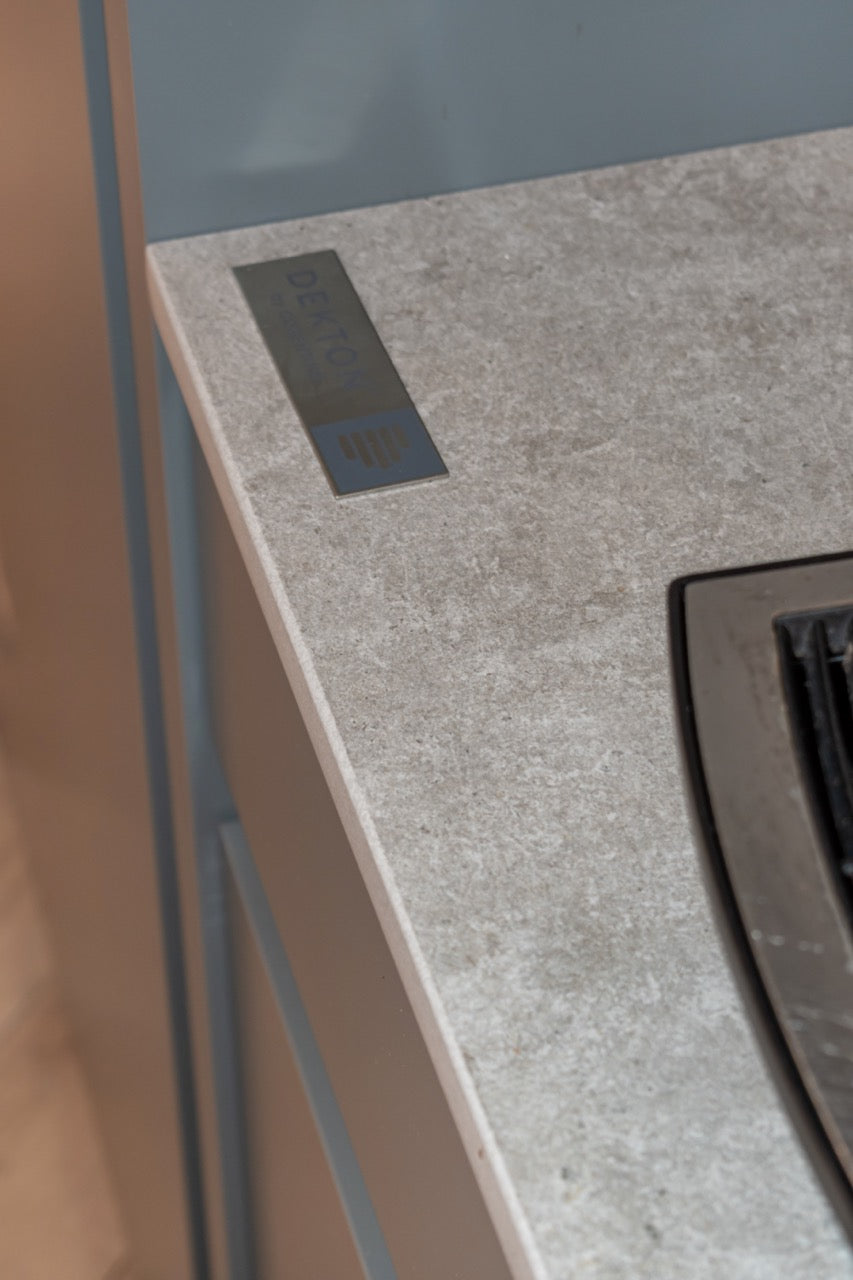 "The Ellery" Modern Matte Gray Kitchen with Rift Cut White Oak Island & Wolf/Sub-Zero Appliances
