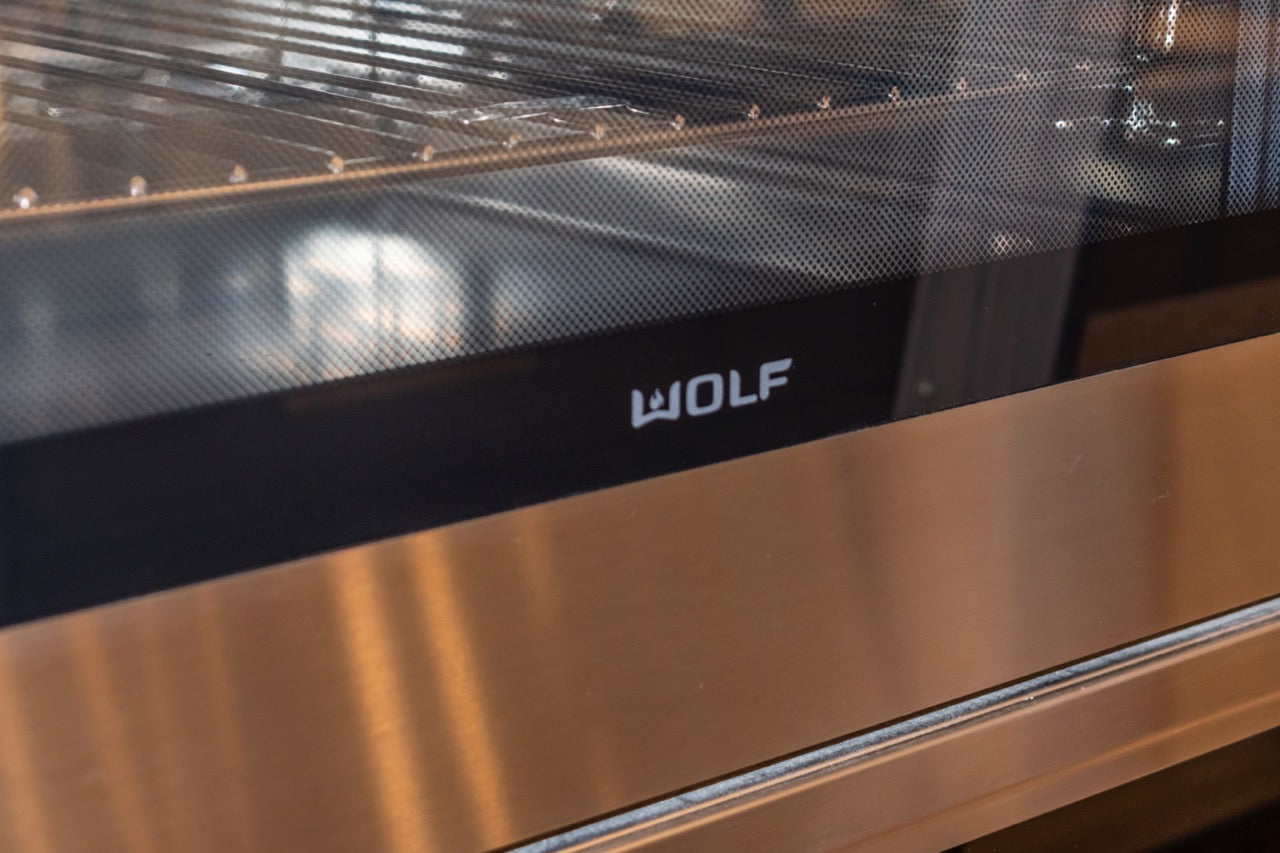 "The Ellery" Modern Matte Gray Kitchen with Rift Cut White Oak Island & Wolf/Sub-Zero Appliances