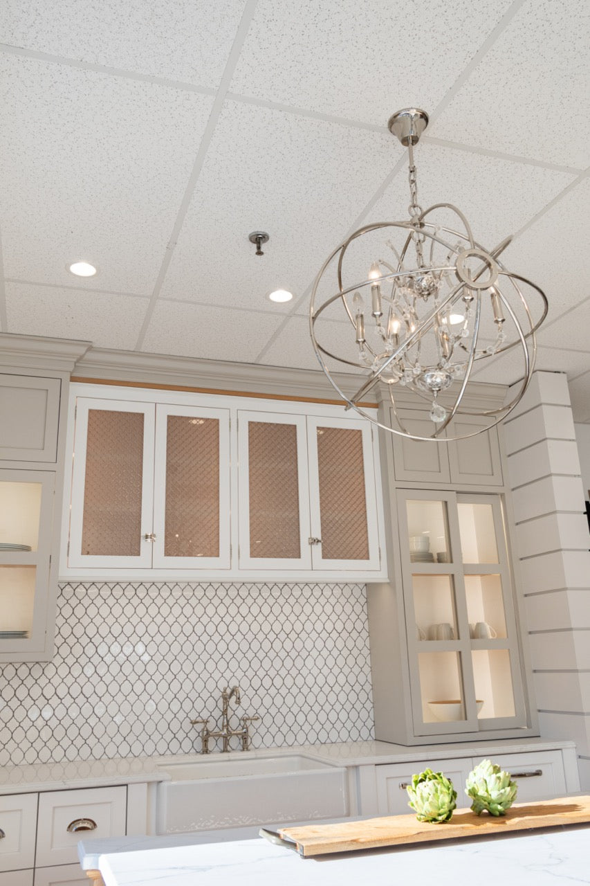 Plain & Fancy Transitional White Kitchen Cabinets with Oak Island & Farmhouse Sink