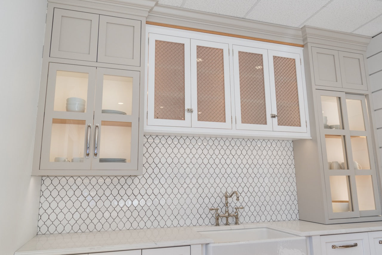 Plain & Fancy Transitional White Kitchen Cabinets with Oak Island & Farmhouse Sink