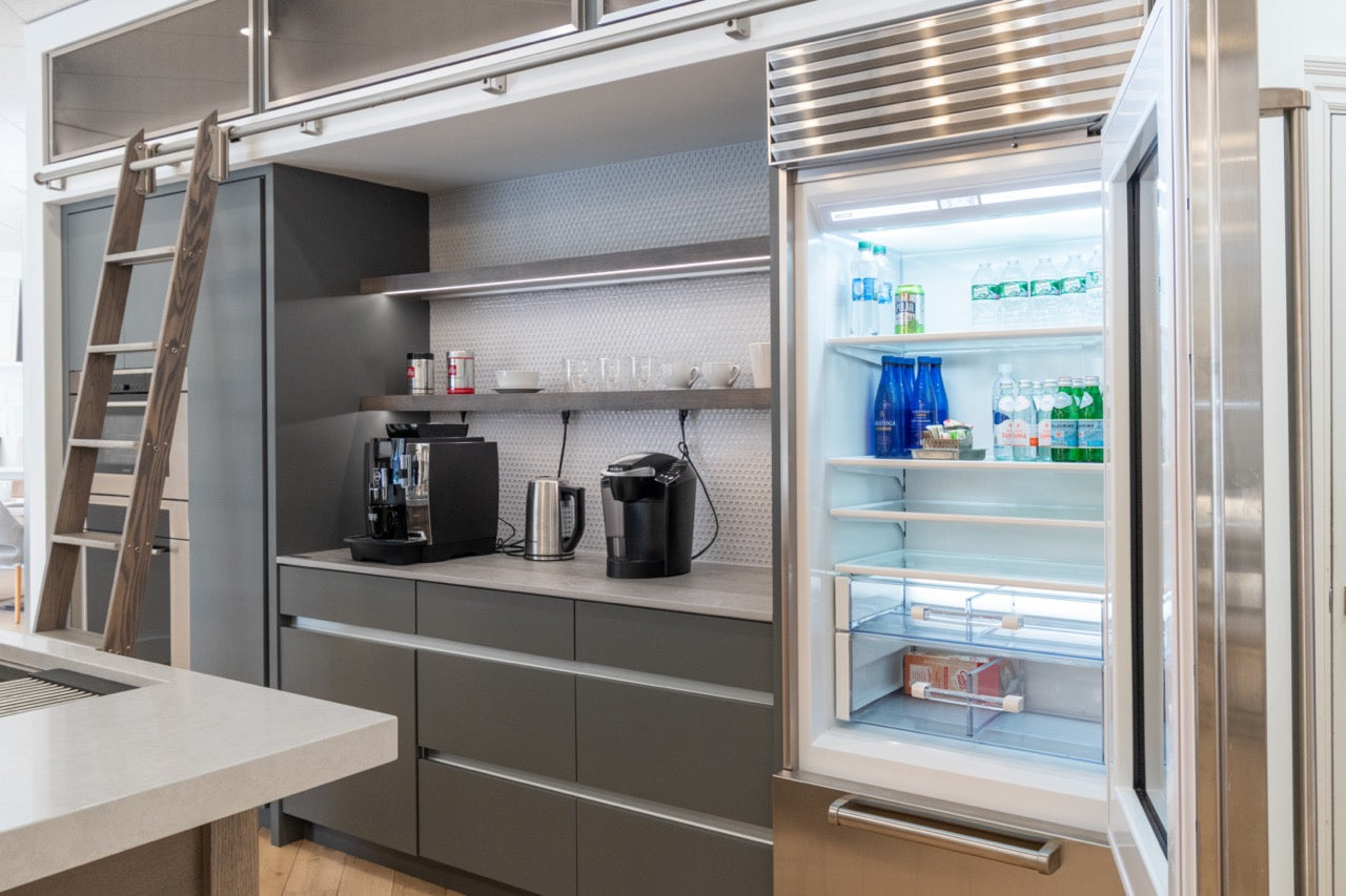 "The Ellery" Modern Matte Gray Kitchen with Rift Cut White Oak Island & Wolf/Sub-Zero Appliances