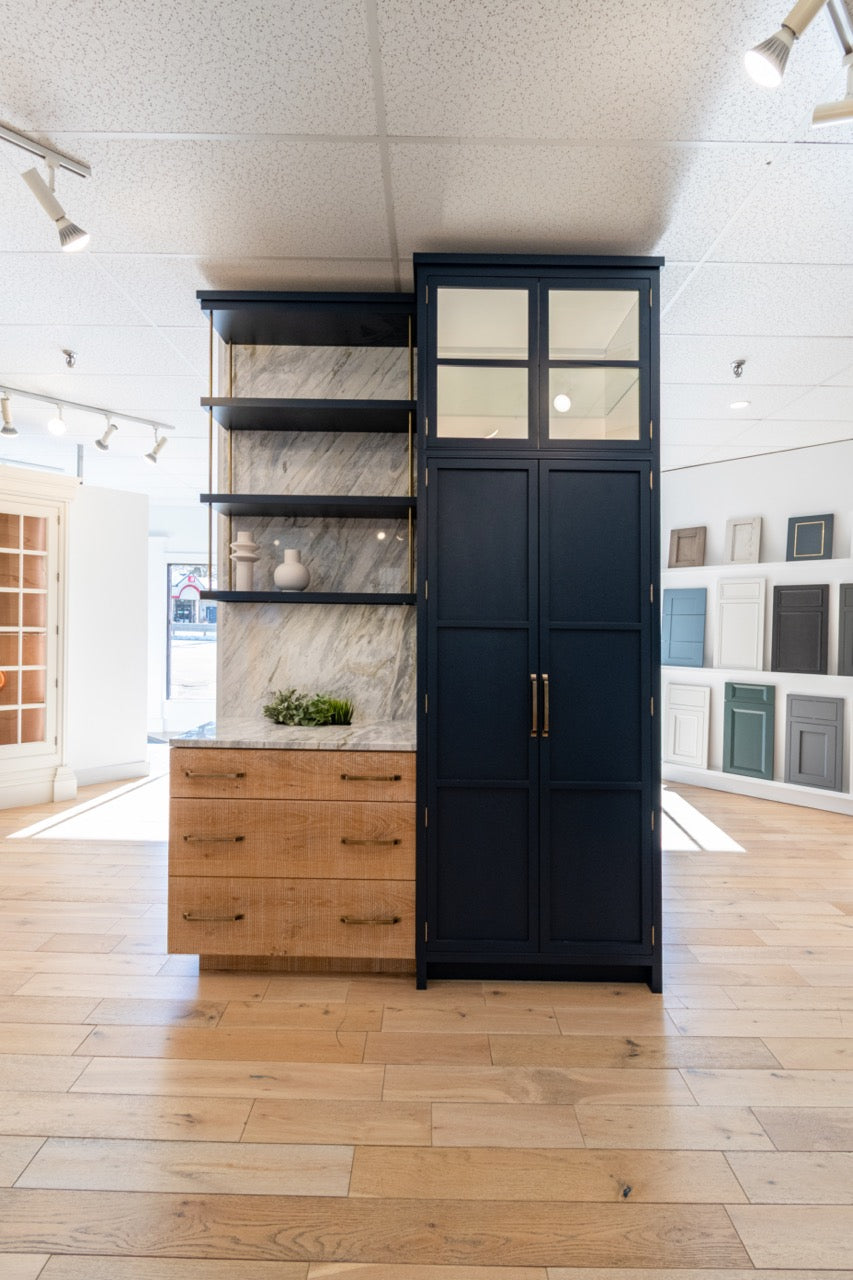 Dutch Made Transitional Navy & Wood Veneer Pantry Wall