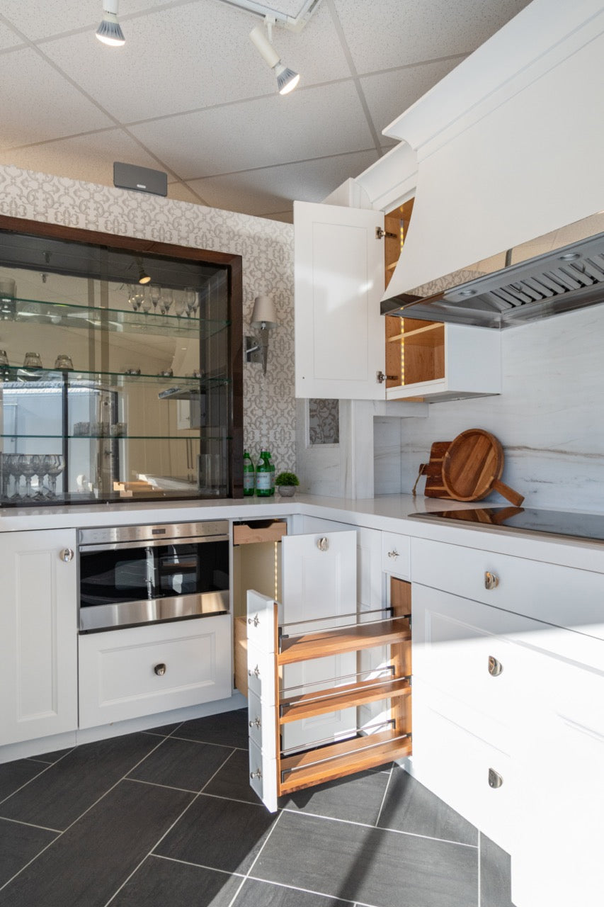 Rutt Regency Transitional White Kitchen with Wolf Appliances