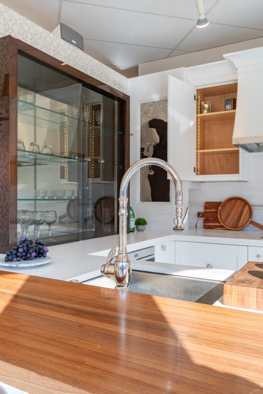 Rutt Regency Transitional White Kitchen with Wolf Appliances