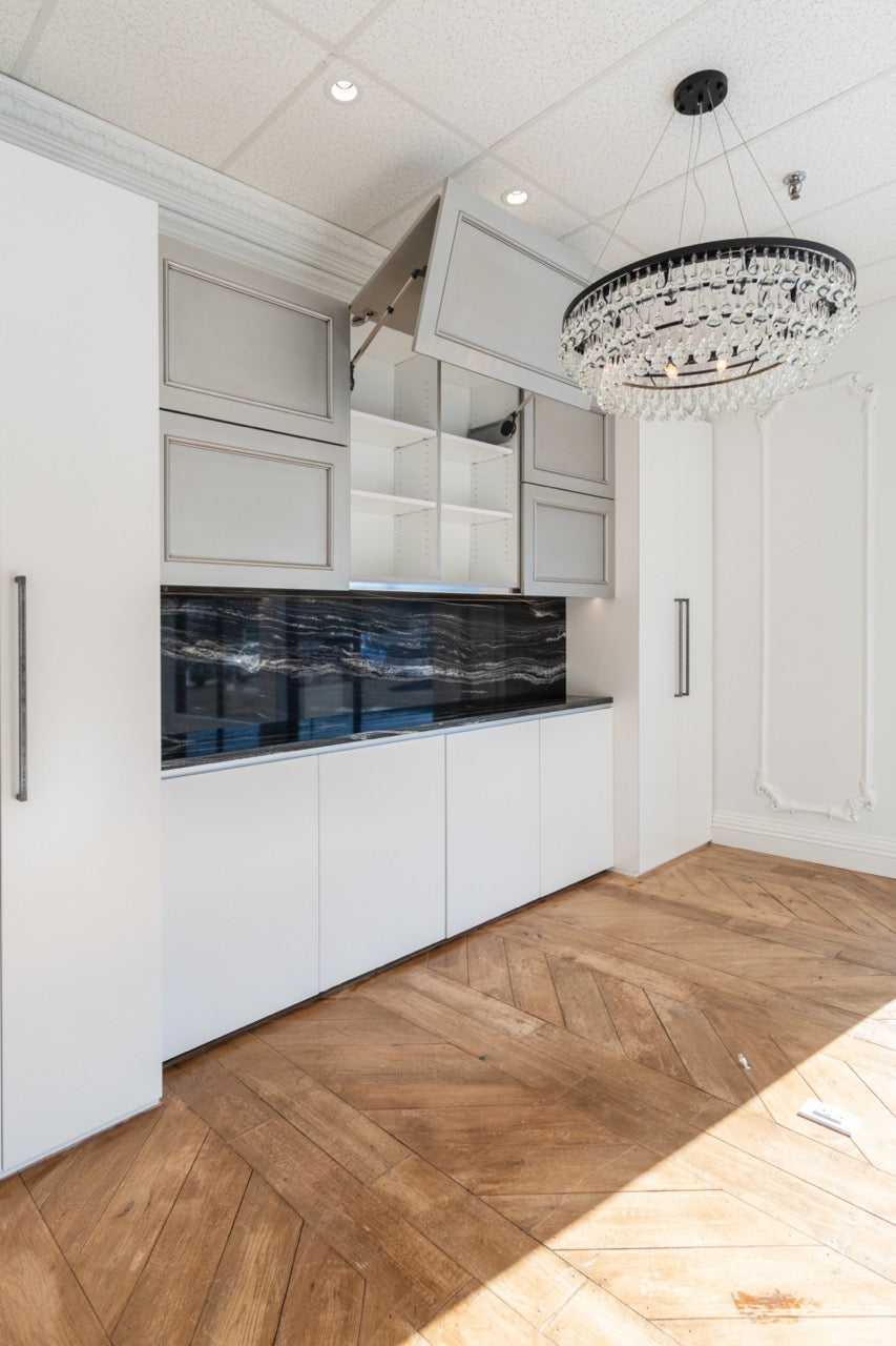 Plain & Fancy Transitional White Showroom Display Butler's Pantry Wall