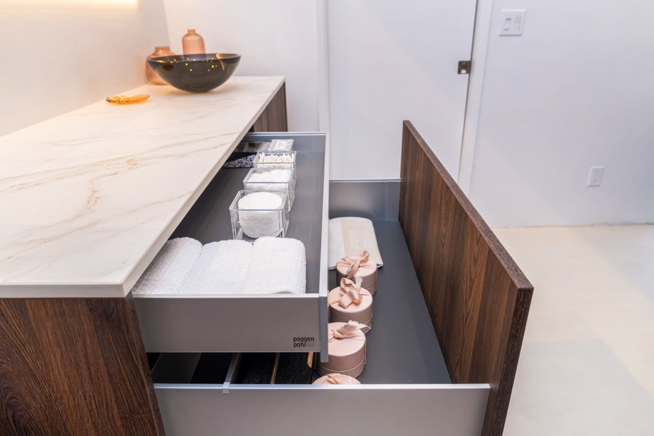 Poggenpohl Smoked Oak Vertical Grain Floating Vanity with Mirror