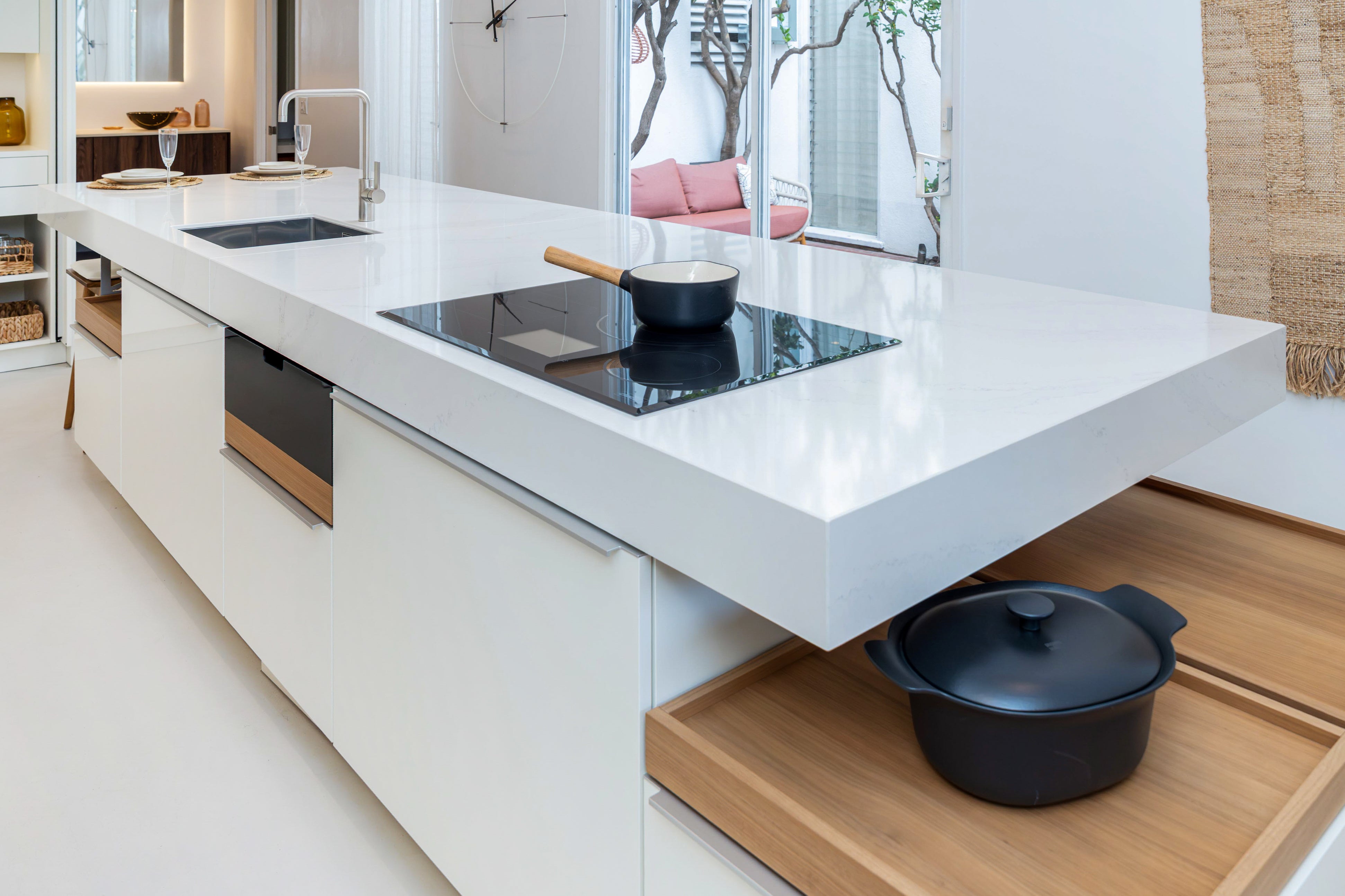 Poggenpohl +Modo High-Gloss Blossom White Kitchen Island