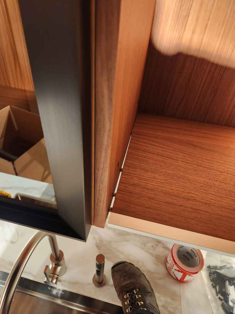 Poliform Artex Glacier White & Moka Modern Kitchen with Marble Countertops and Sub-Zero & Wolf Appliances