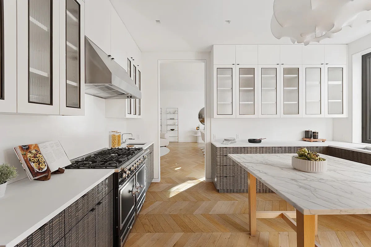 "The Maison Moderne" Kitchen with La Cornue CornuFé 110 Range and Marble Top Table