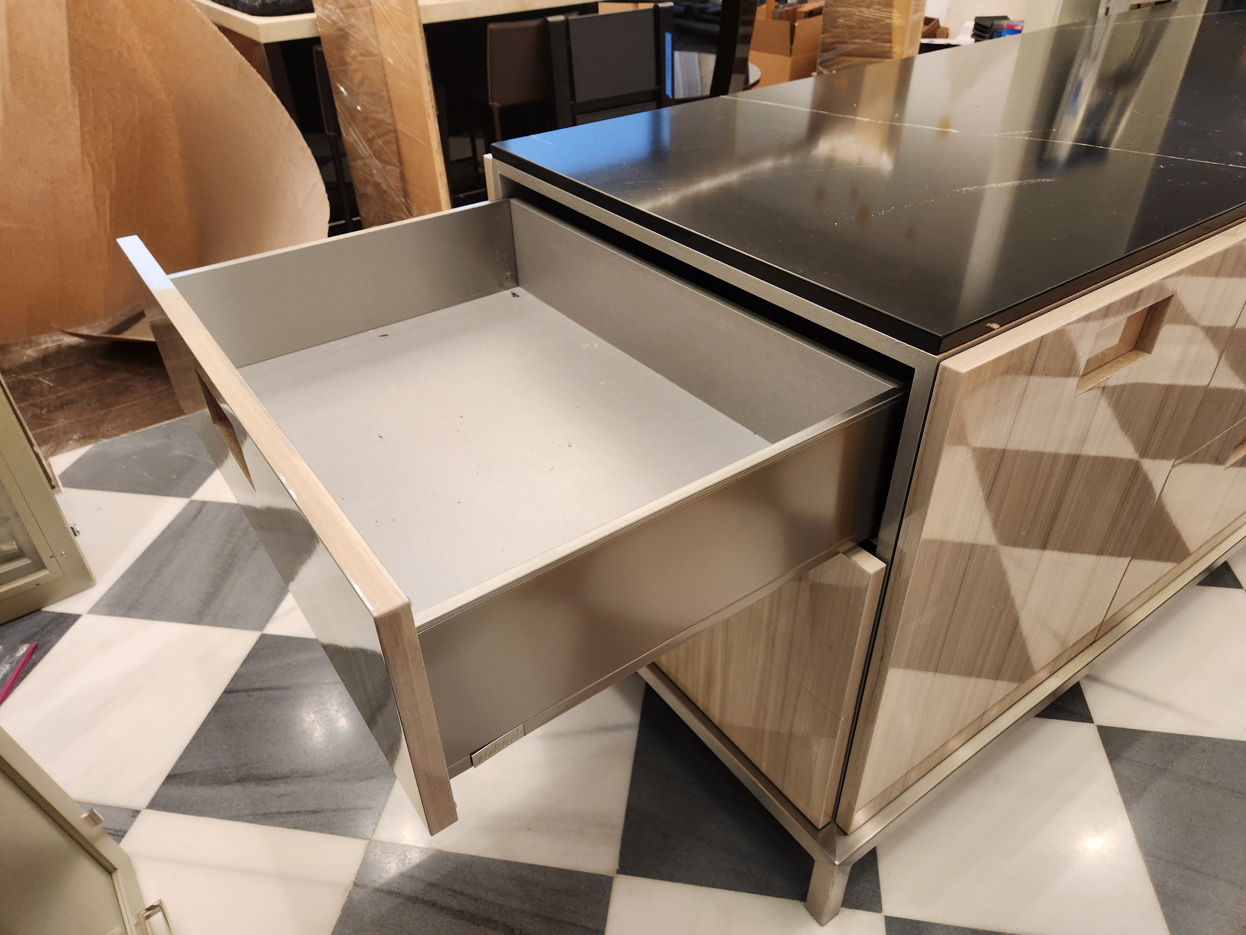 St. Charles Lacquer Paldao Freestanding Island with Dekton Countertop and Storage