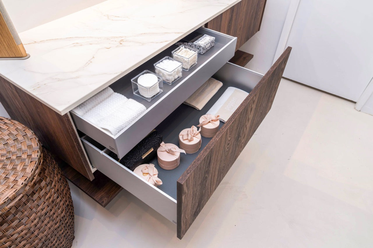 Poggenpohl Smoked Oak Vertical Grain Floating Vanity with Mirror