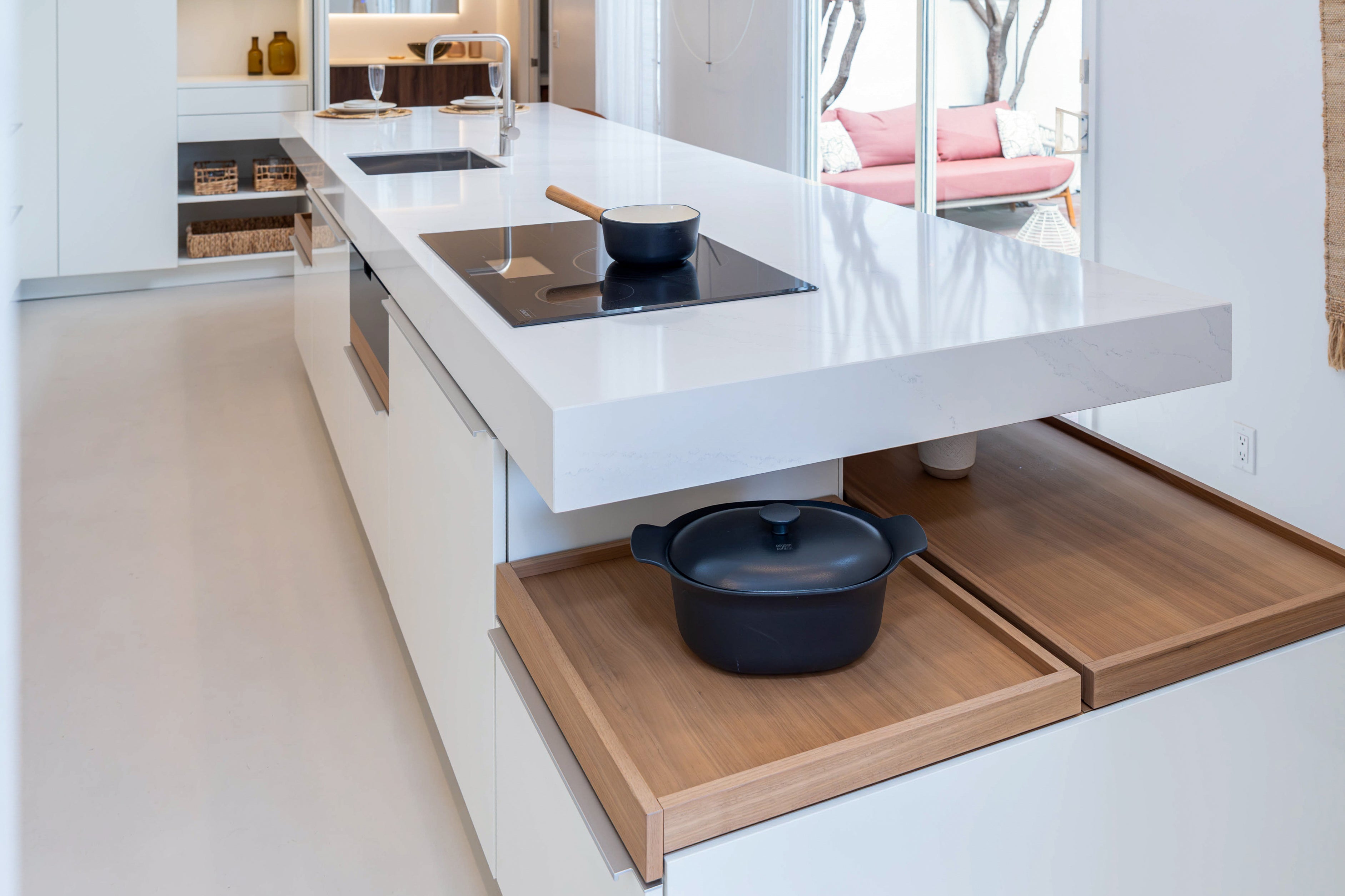 Poggenpohl +Modo High-Gloss Blossom White Kitchen Island