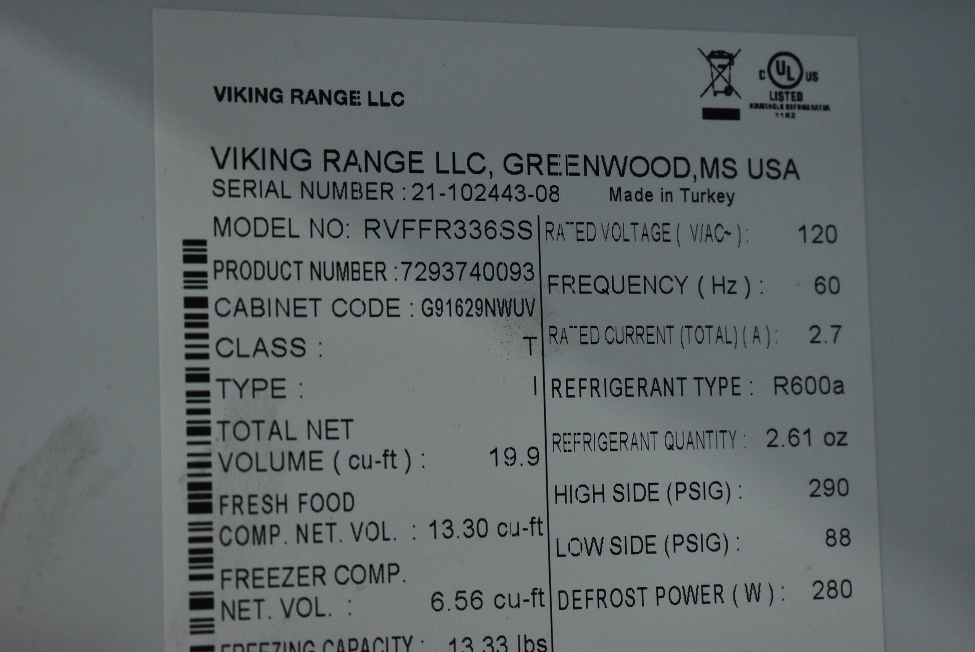 Viking 3 Series RVFFR336SS 36" Stainless Steel French Door Refrigerator