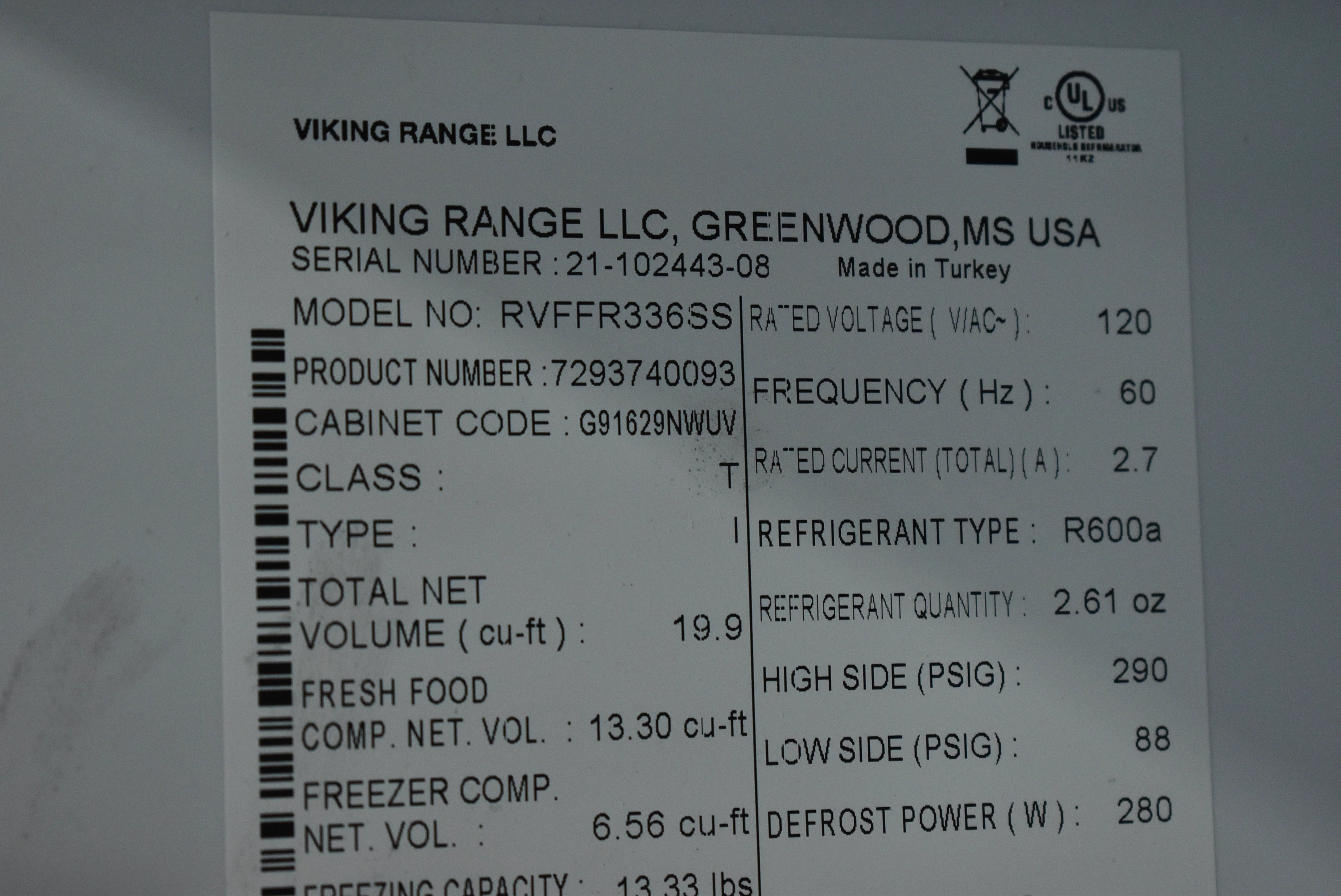Viking 3 Series RVFFR336SS 36" Stainless Steel French Door Refrigerator