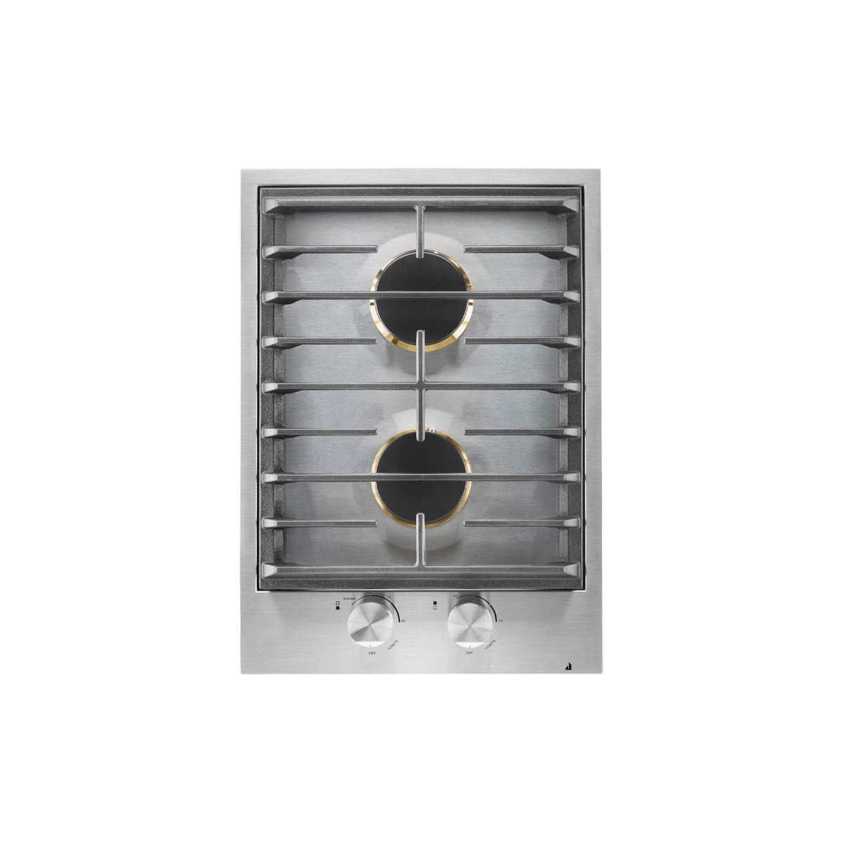 JennAir JGC3215GS 15 inch custom gas cooktop front view stainless steel 2 burners