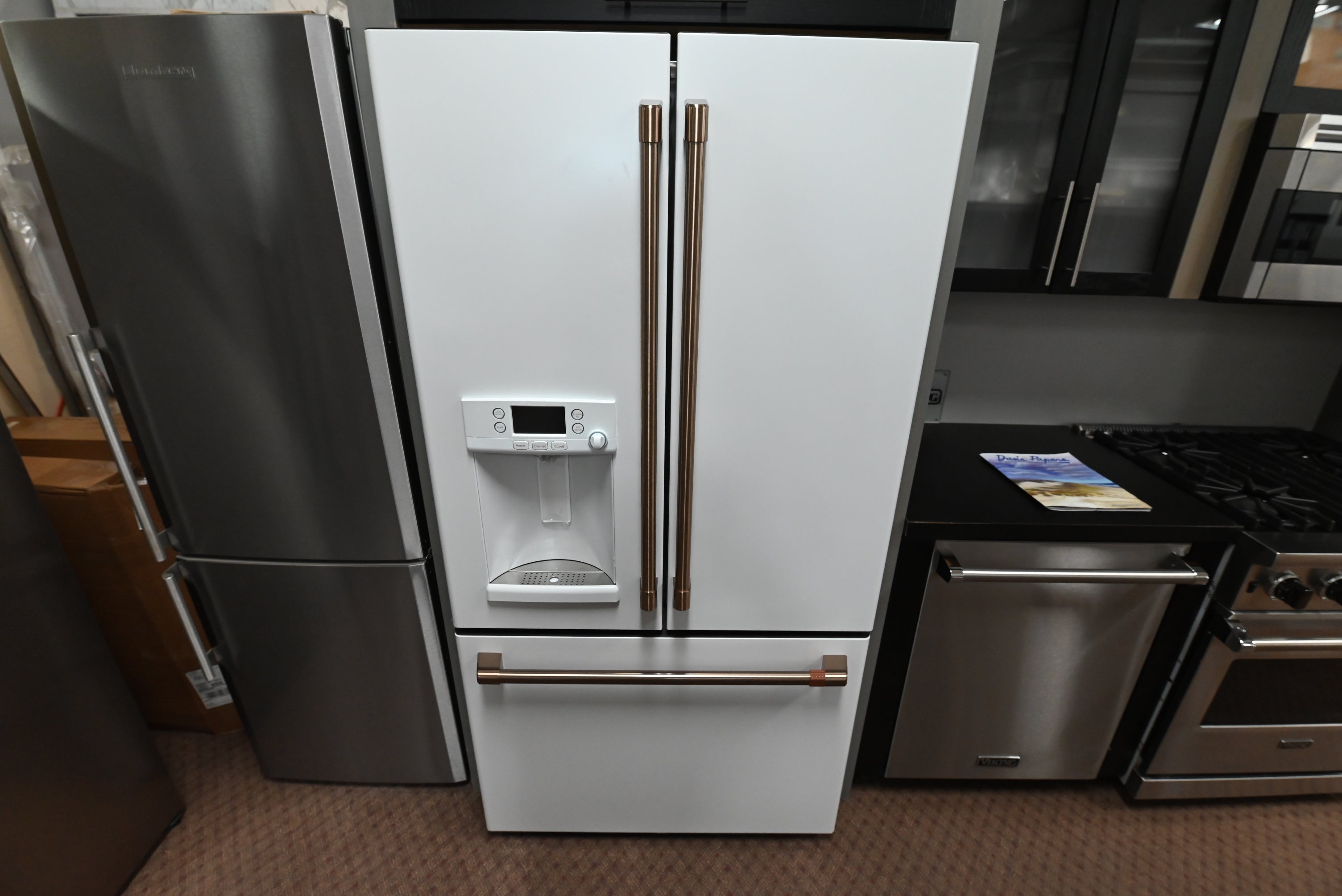 afe CYE22TP4MW2 36 inch counter depth French Door refrigerator front view in matte white