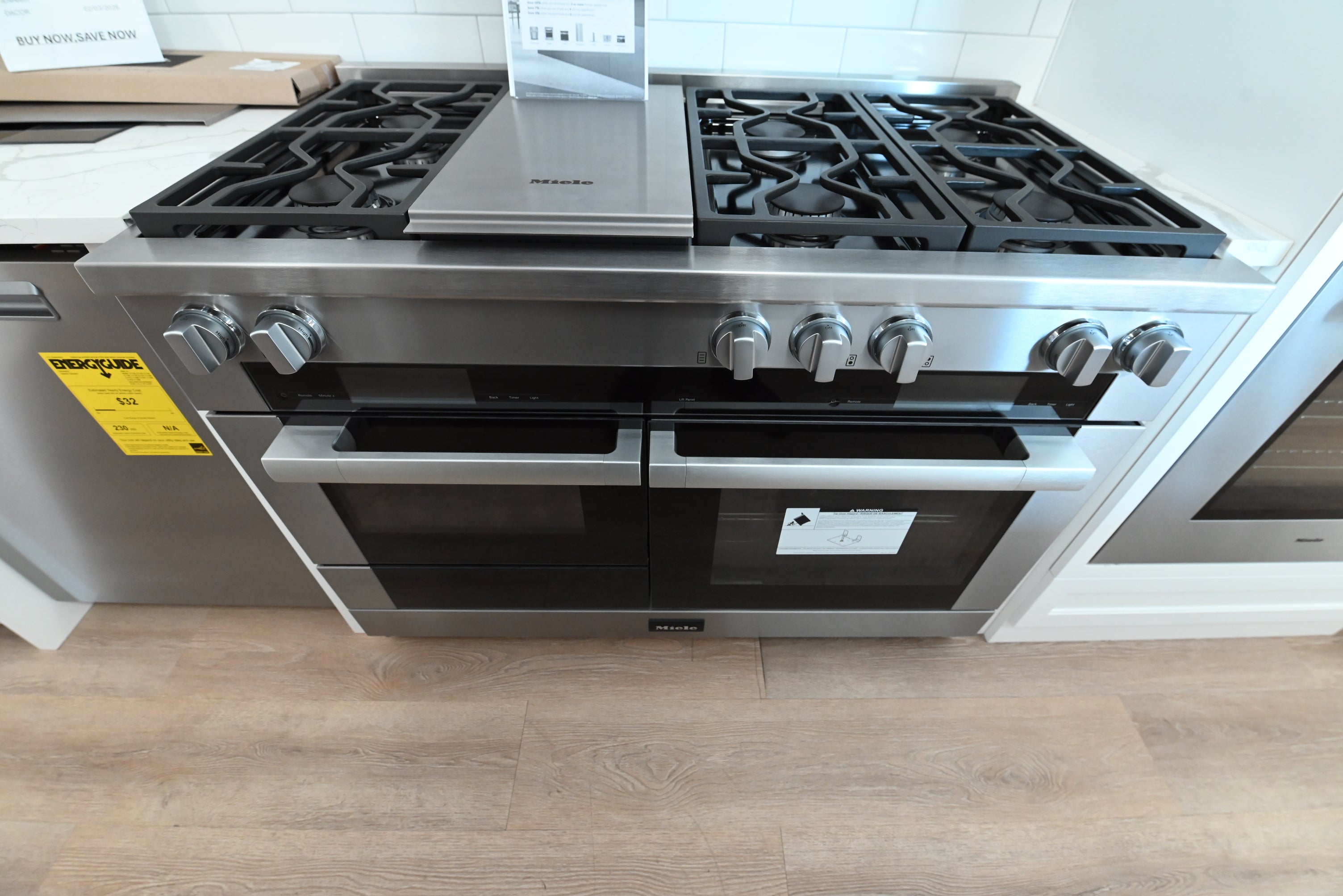 Luxury 48 inch professional freestanding range with gas burners griddle and speed oven by Miele
