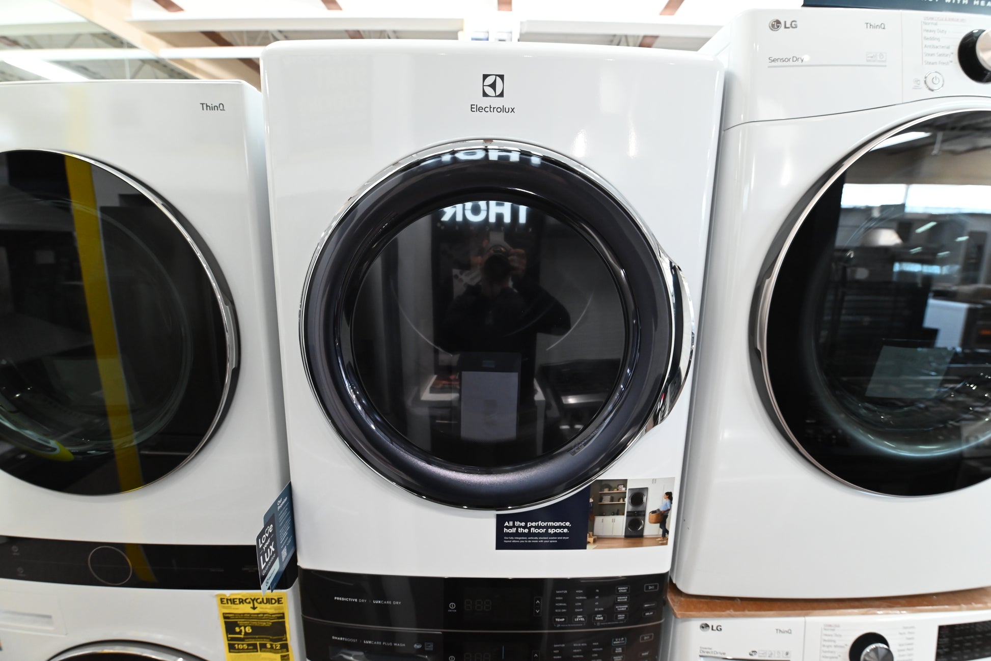 Electrolux Laundry Tower single unit stacked front load washer and gas dryer in island white ELTG7600AW