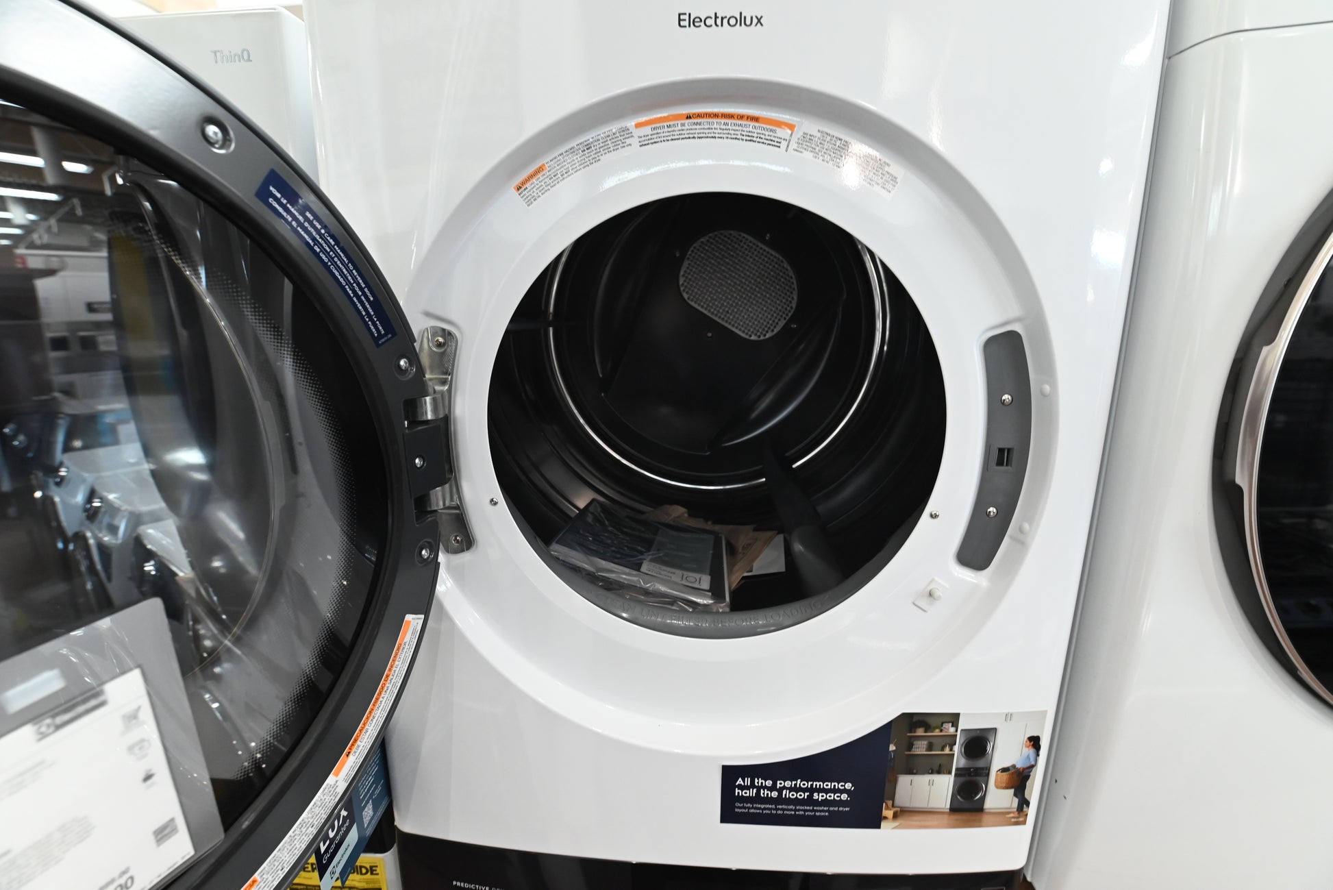 Close up view of the centered electronic control panel on the Electrolux laundry tower
