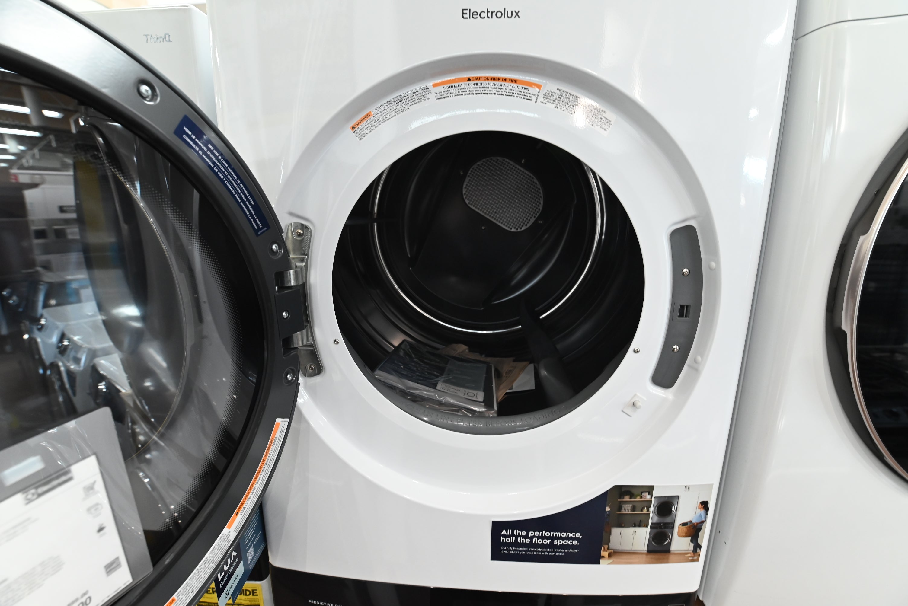 Close up view of the centered electronic control panel on the Electrolux laundry tower