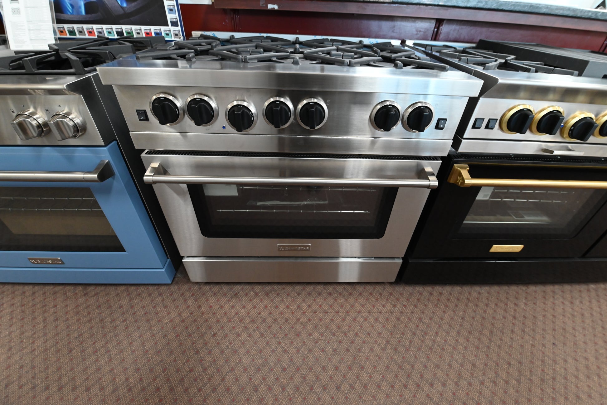 BlueStar RCS36SBV2 36 inch professional gas range front view in stainless steel