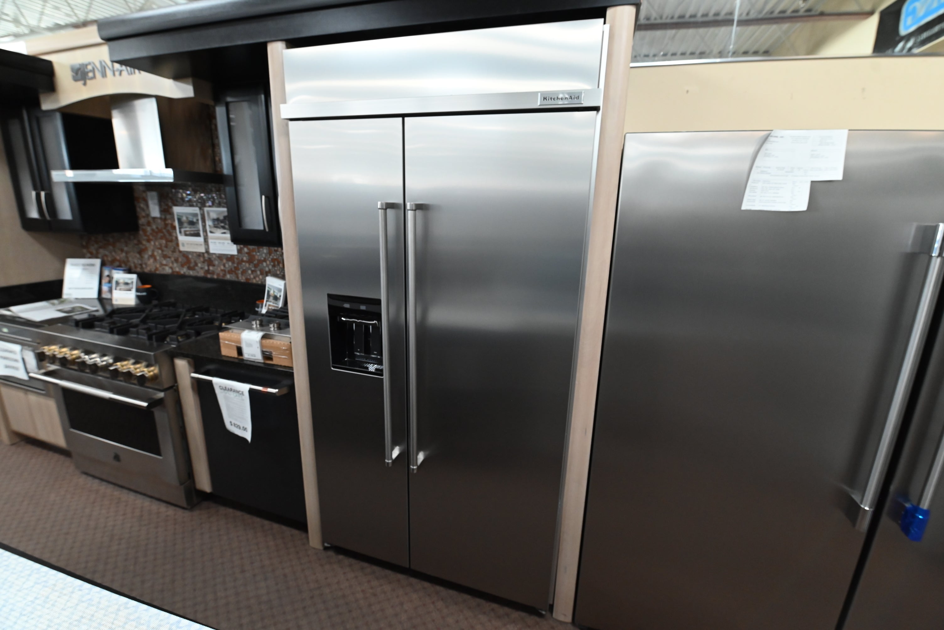 KitchenAid 42 inch built in side by side refrigerator front view printshield stainless steel