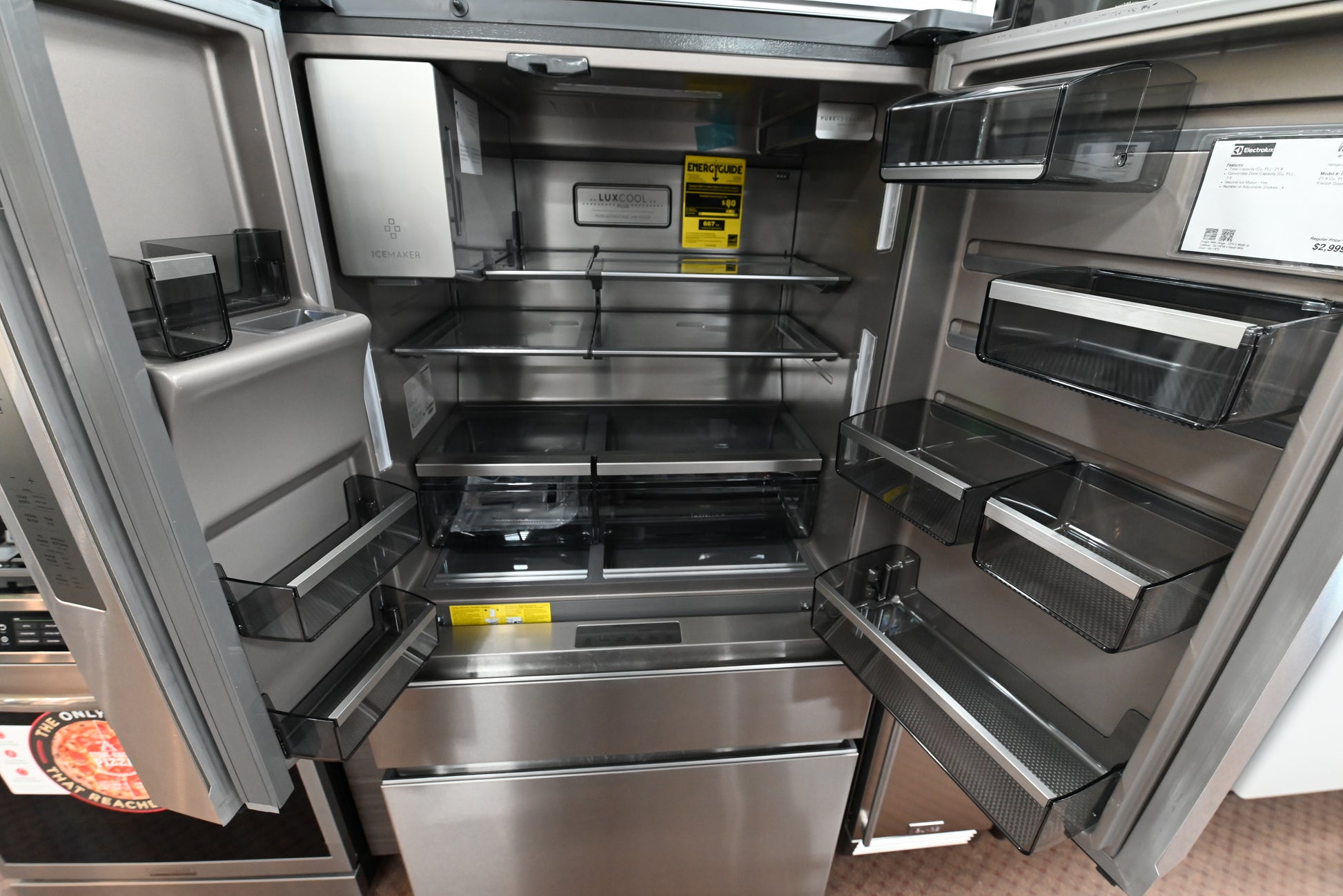 Electrolux ERMC2295AS 36 inch counter depth French door refrigerator in brushed stainless steel front view