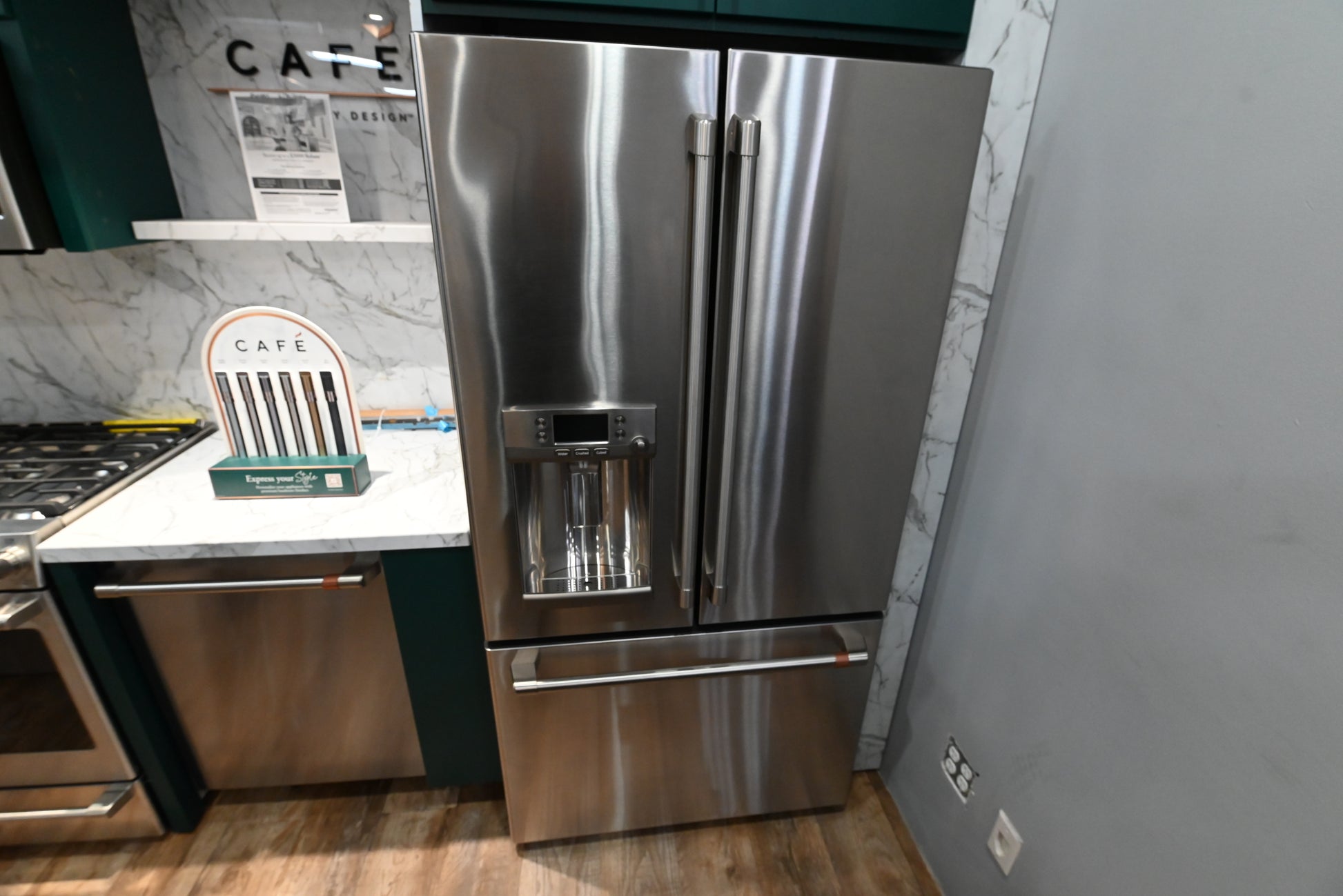 Cafe CYE22TP2MS1 36 inch counter depth French Door refrigerator front view in stainless steel
