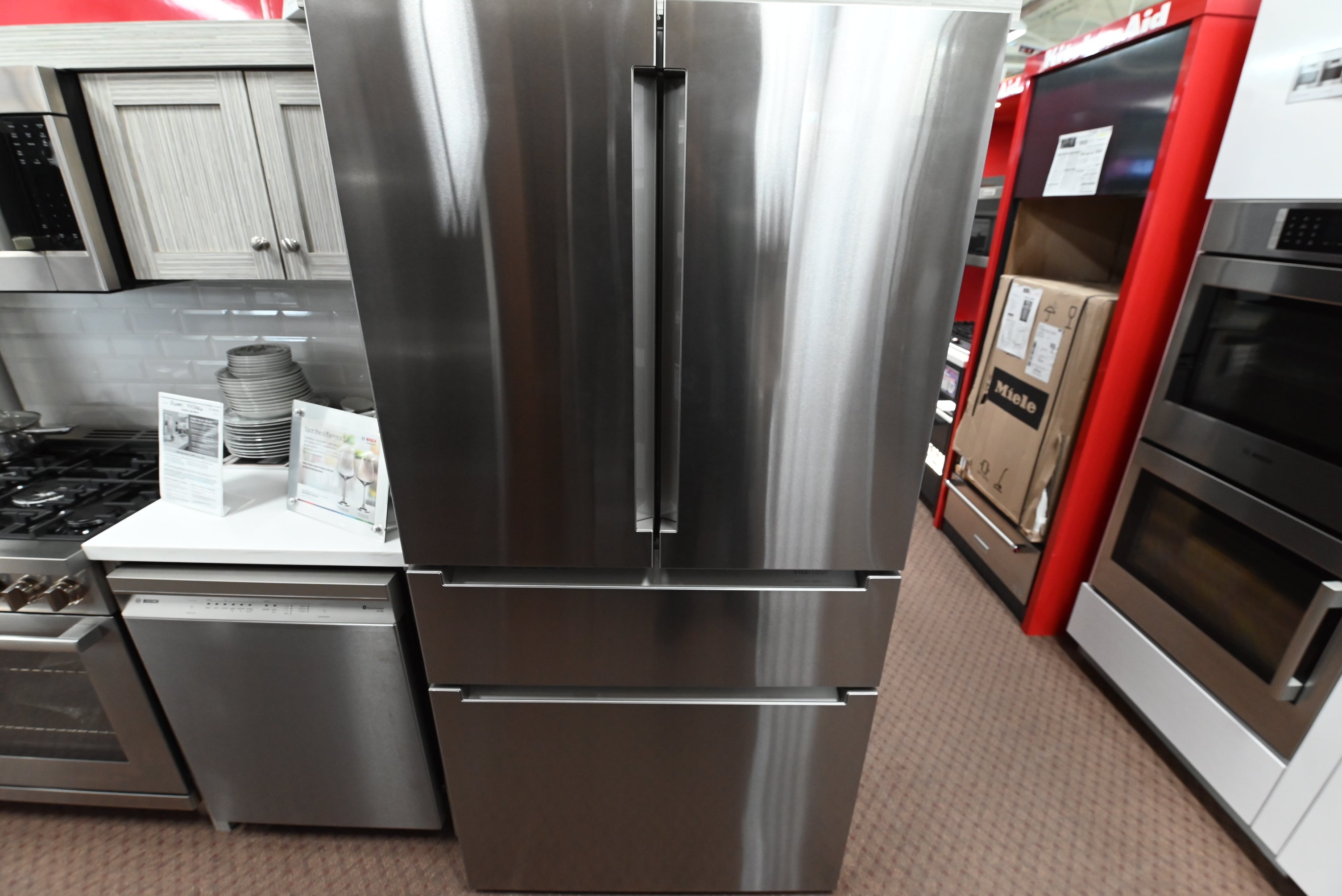 Bosch B36CL80ENS 800 Series 36 inch counter depth French door refrigerator front view stainless steel