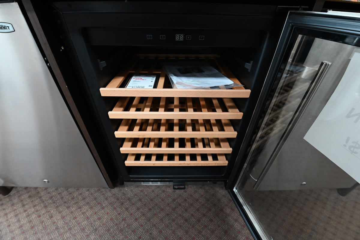 Luxury under-counter glass door wine refrigerator with wood pull-out shelves