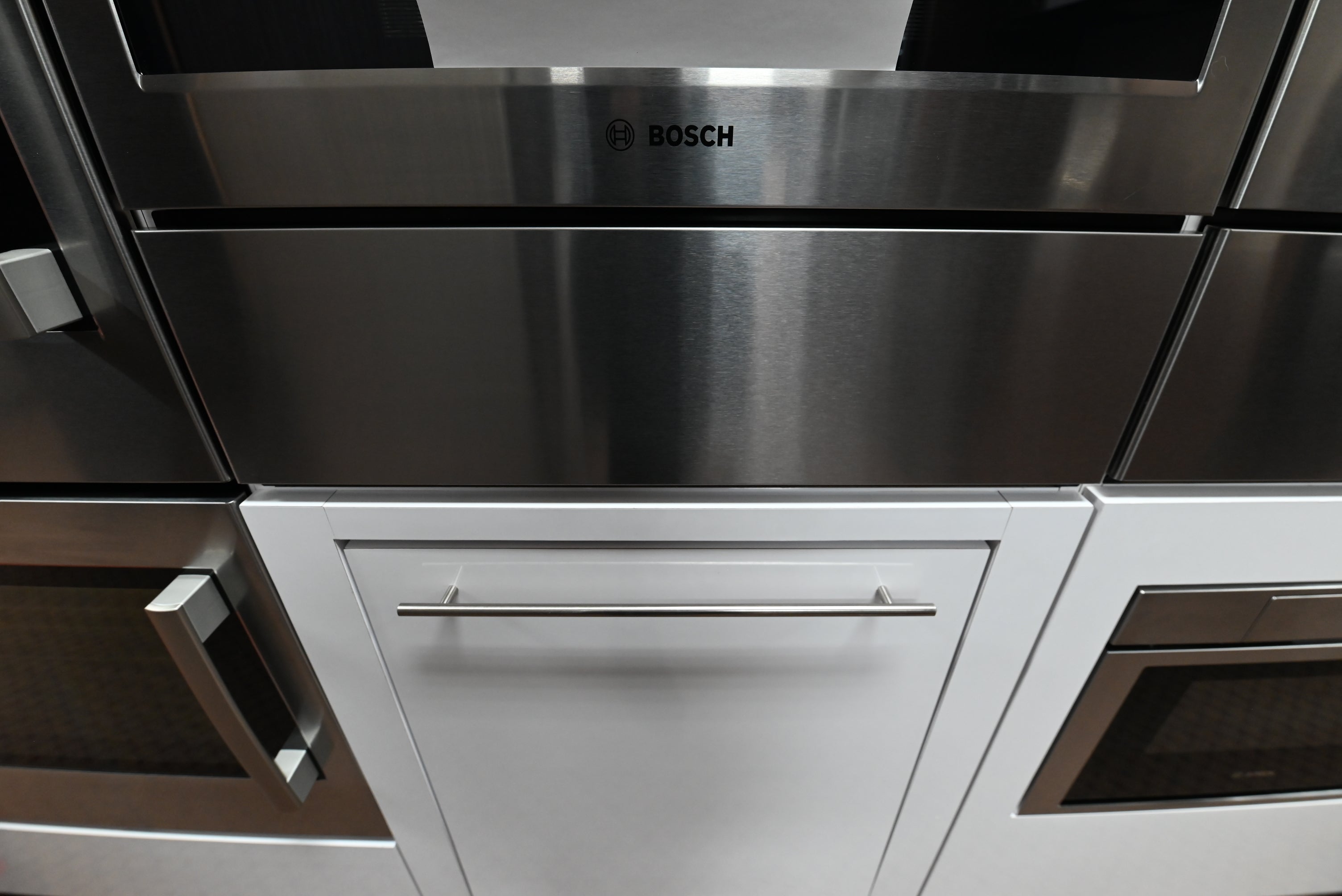 Bosch HSD5051UC 500 Series 30 inch built in storage drawer front view flush stainless steel
