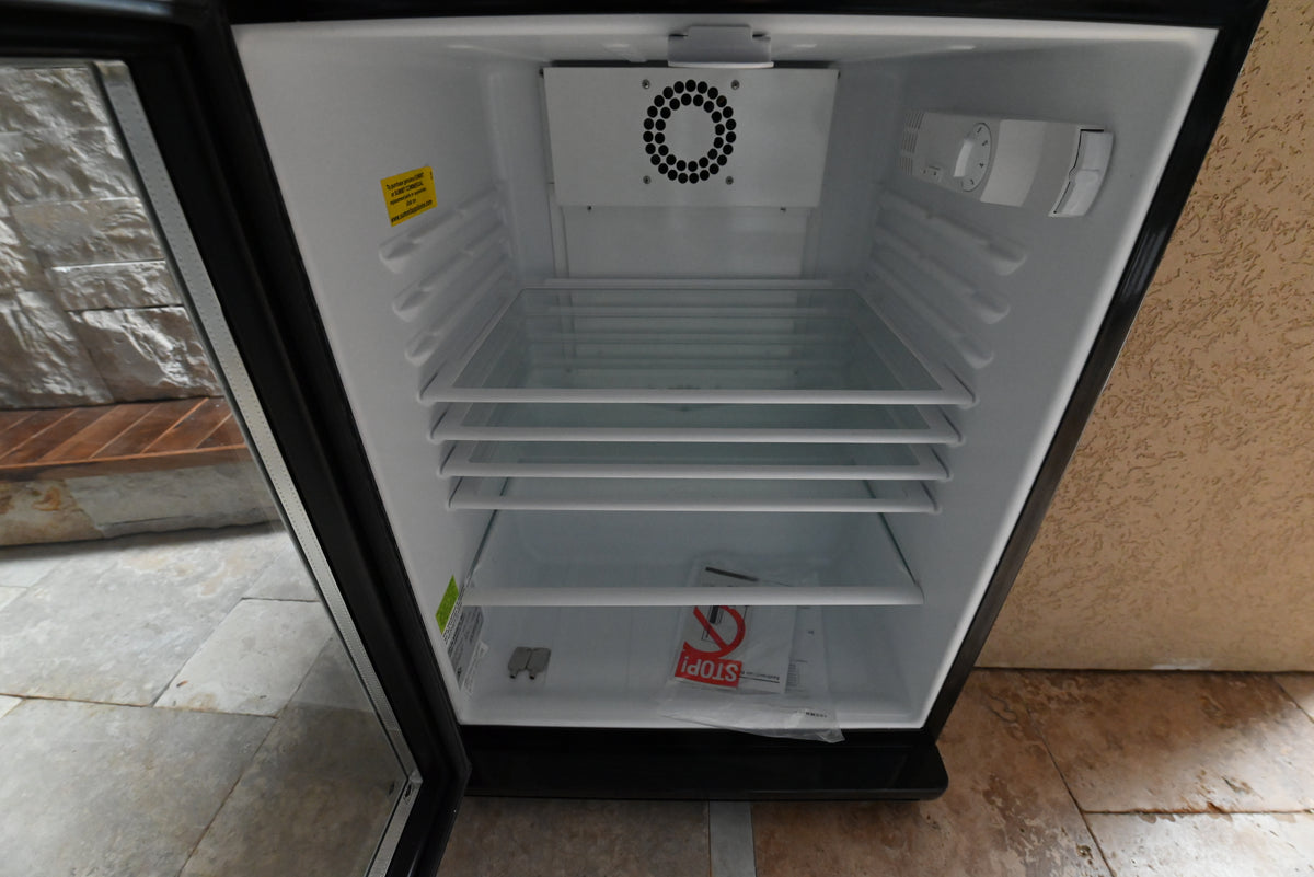 Under-counter black cabinet glass door drink cooler with adjustable shelves