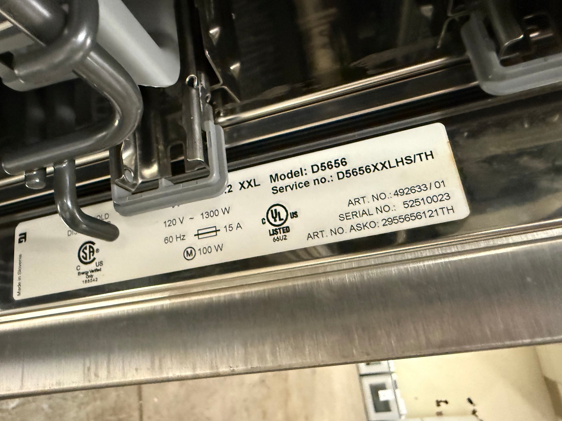 Asko D5656XXLHS/TH 24" Stainless Steel Dishwasher, Open Box