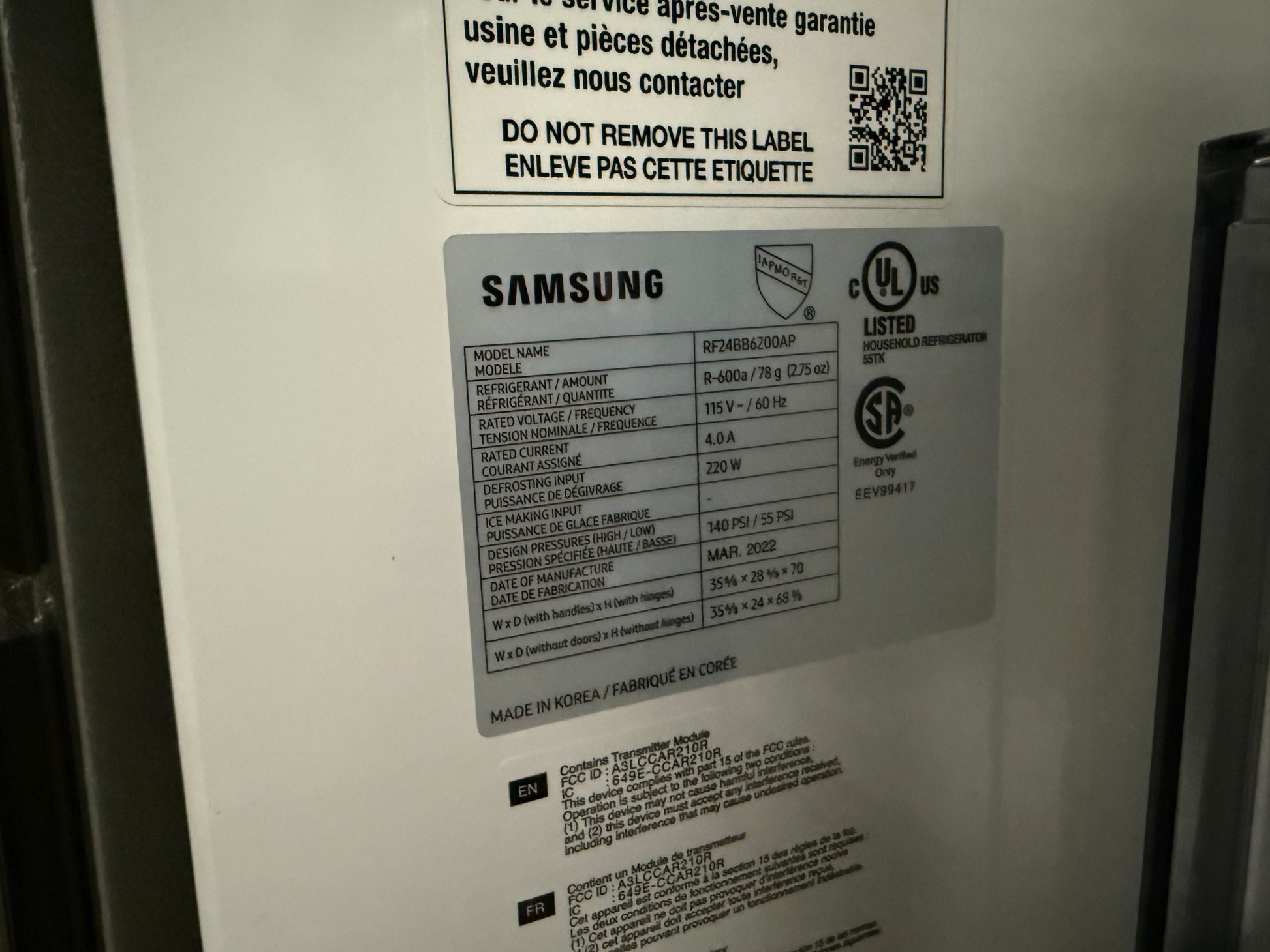 Samsung BESPOKE RF24BB6200AP 36" Panel Ready Counter Depth French Door Refrigerator