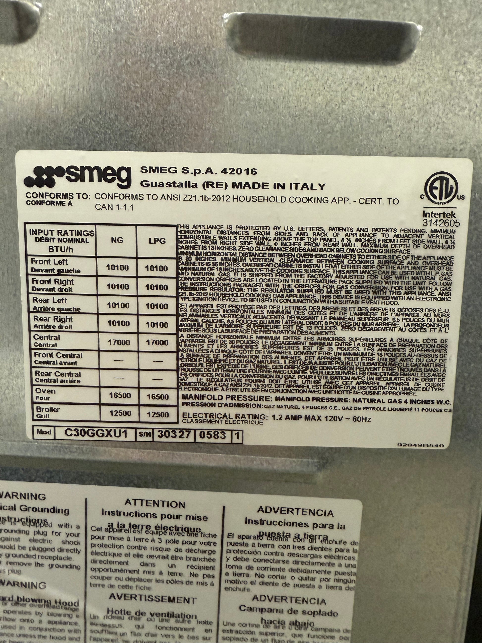 Smeg C30GGXU1 30" Stainless Steel Freestanding Gas Range