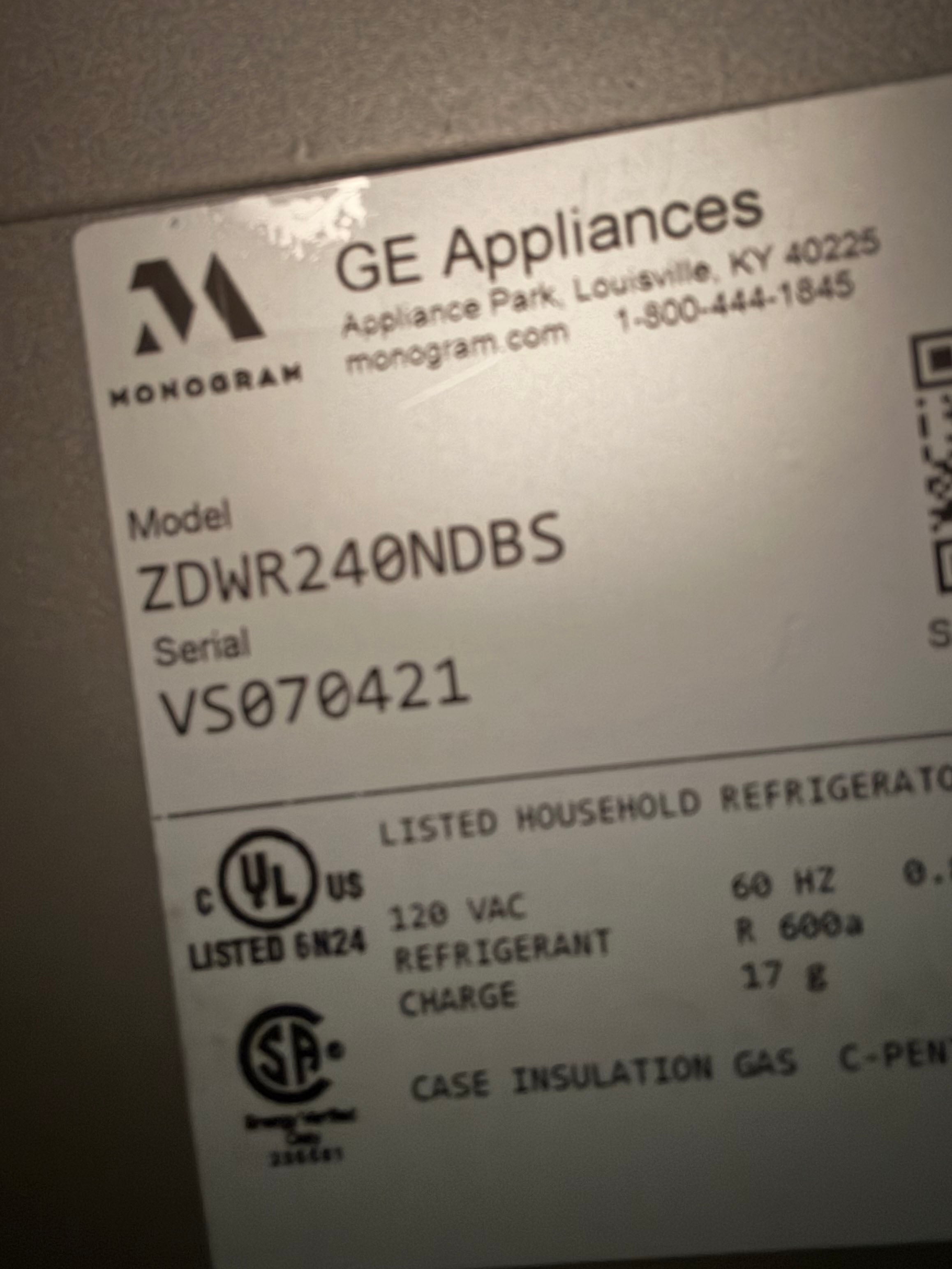 Monogram ZDWR240NDBS 24" Stainless Steel Undercounter Wine Cooler