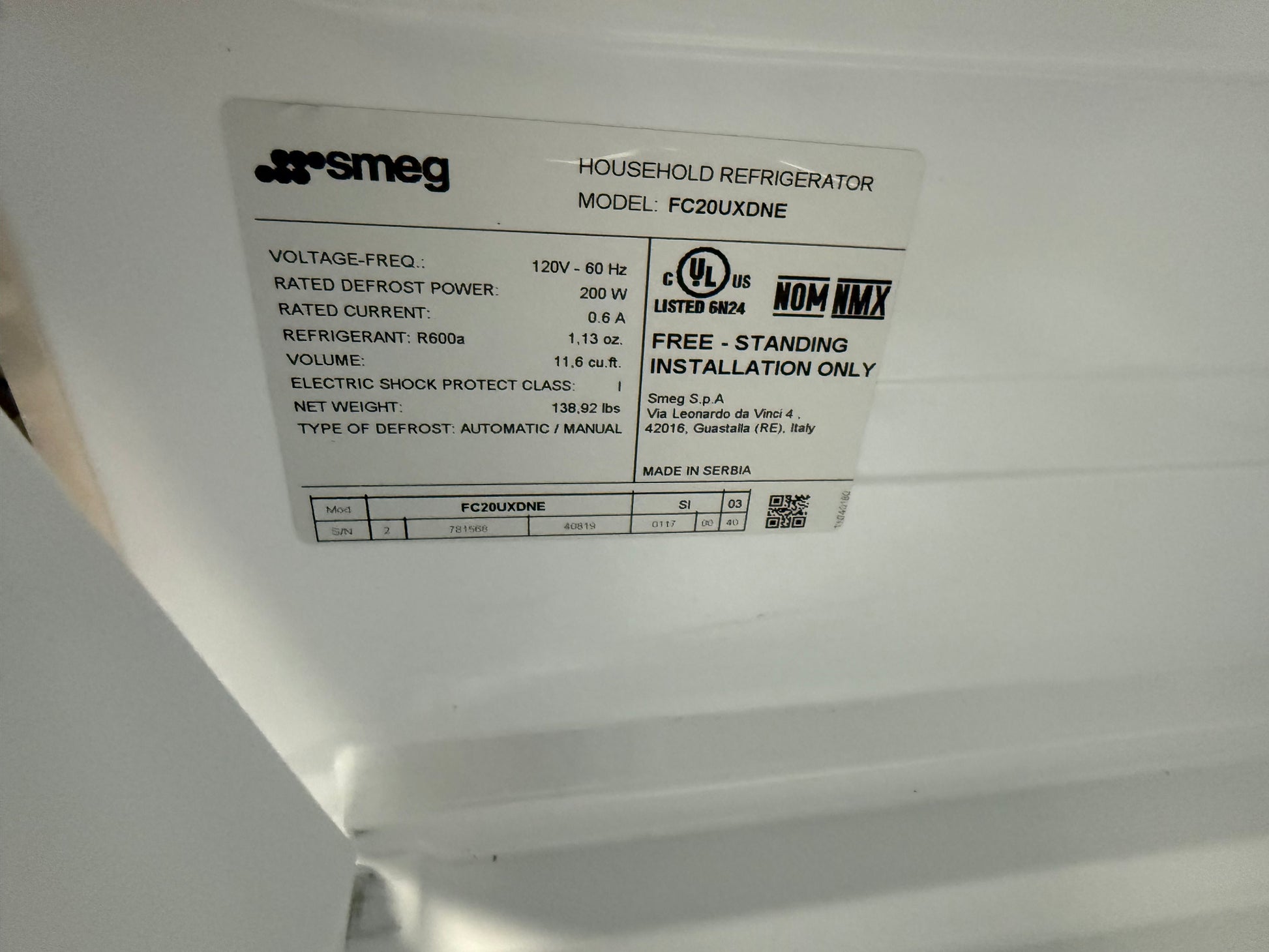 Smeg FC20UXDNE 24" Stainless Steel Freestanding Bottom Mount Refrigerator