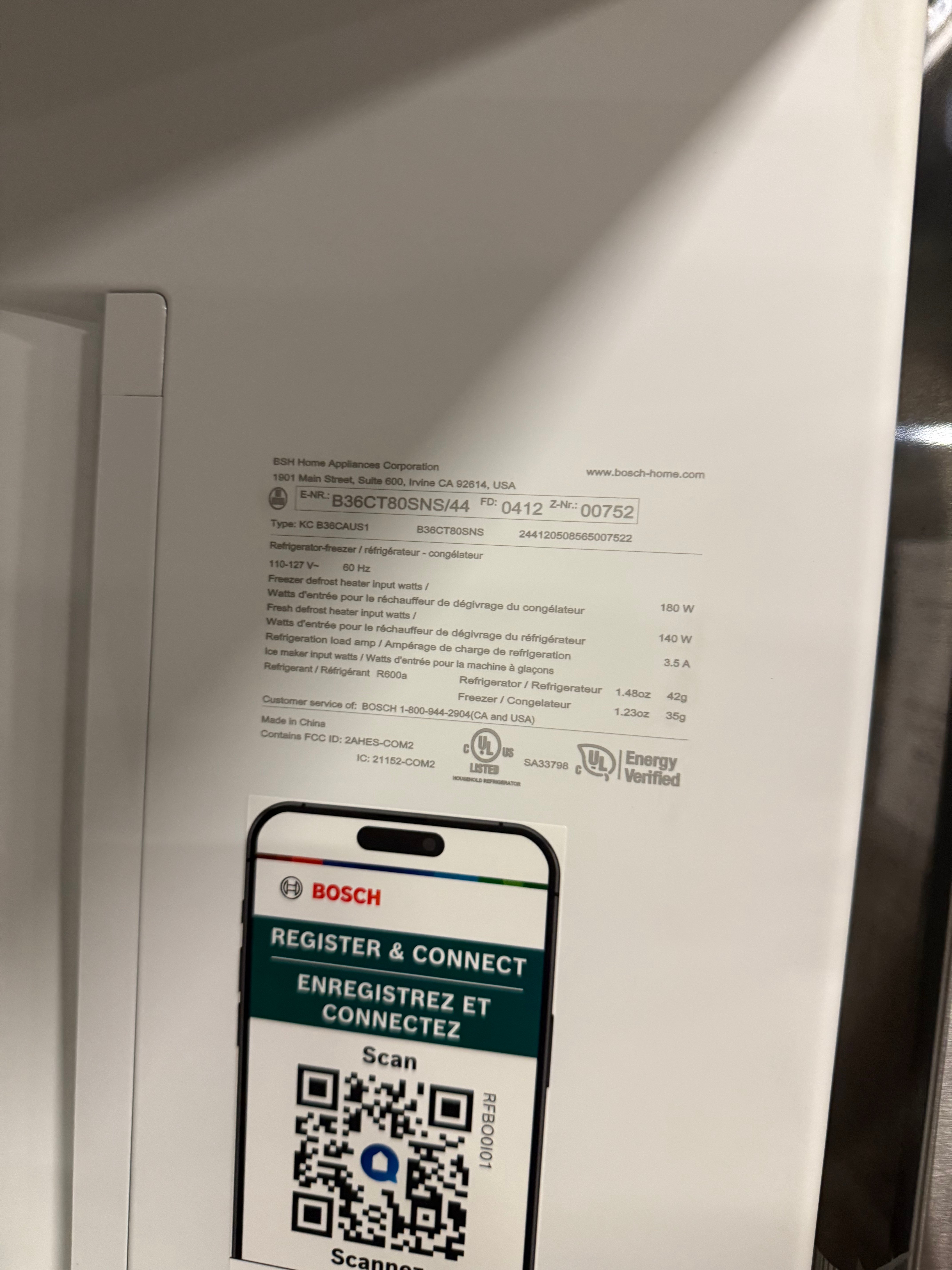 Bosch 800 Series B36CT8OSNS 36" Stainless Steel Counter Depth French Door Refrigerator