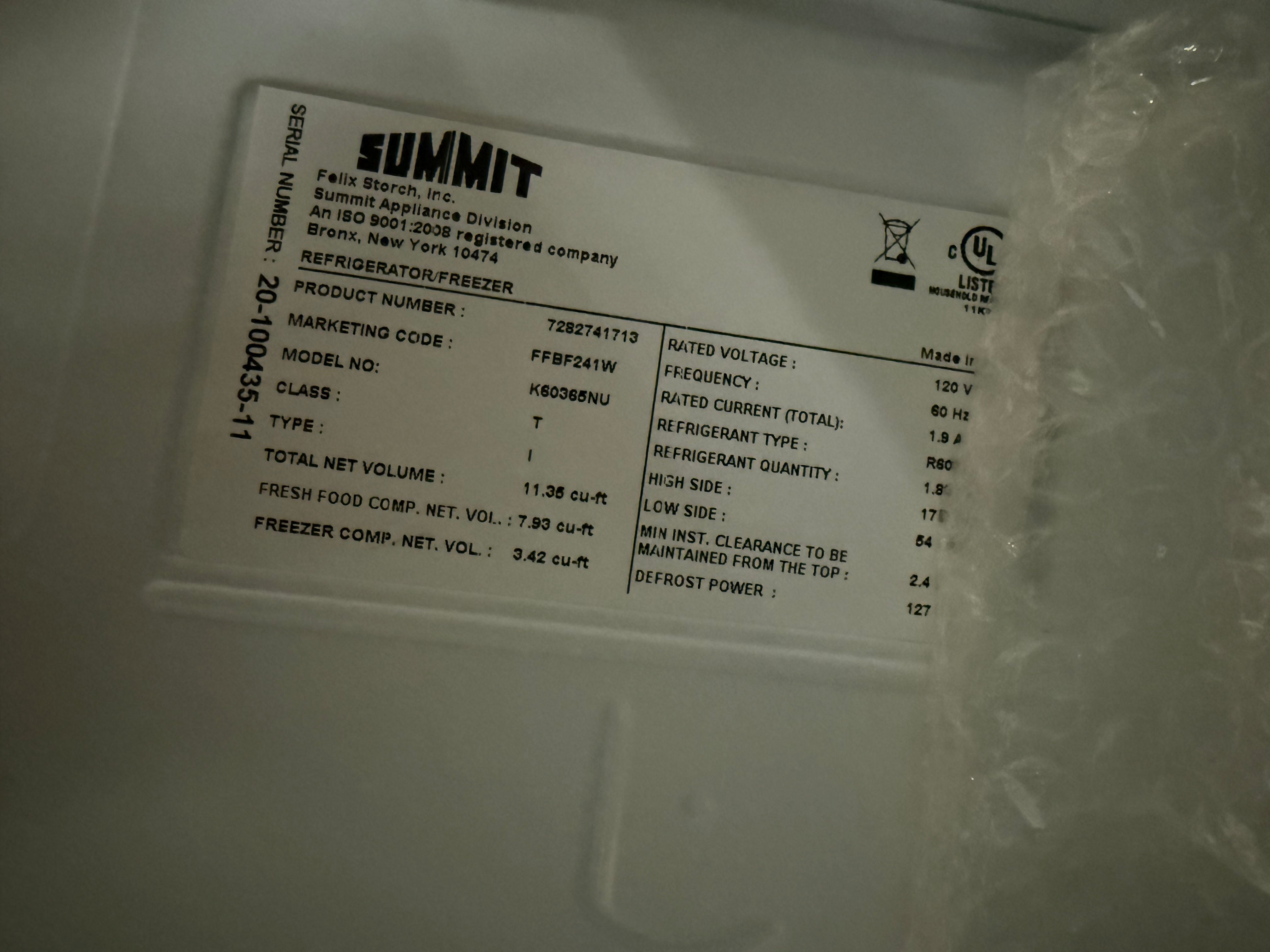 Summit FFBF241W 24" White Counter Depth Bottom Freezer Refrigerator