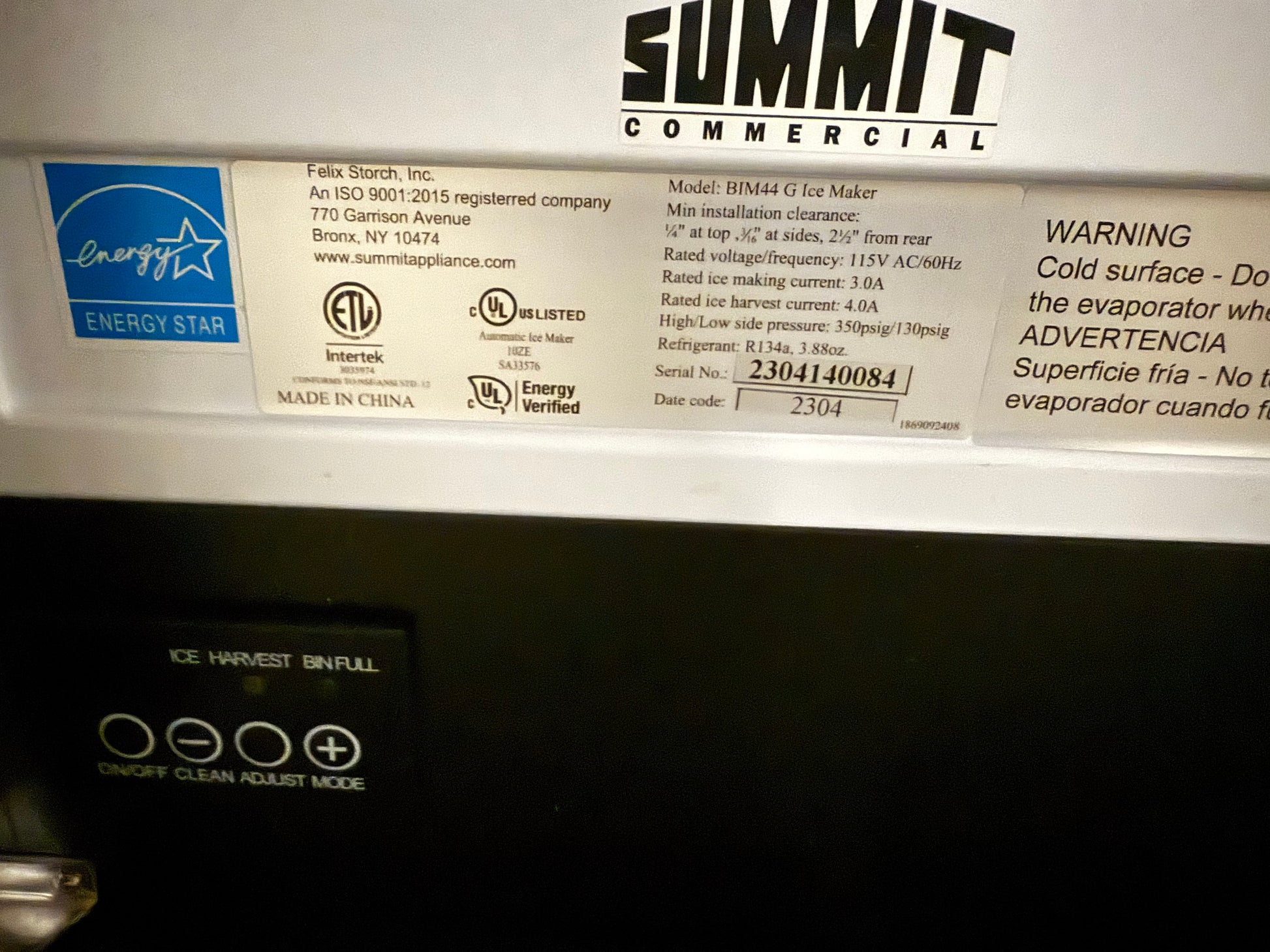 Summit BIM44GADA 15" Stainless Steel Undercounter Commercial Ice Maker, ADA Compliant